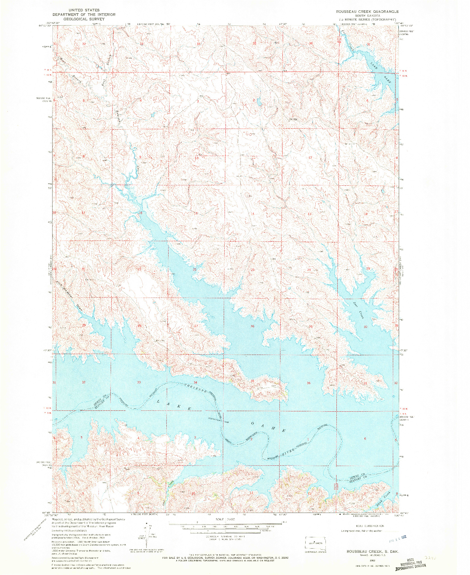USGS 1:24000-SCALE QUADRANGLE FOR ROUSSEAU CREEK, SD 1969