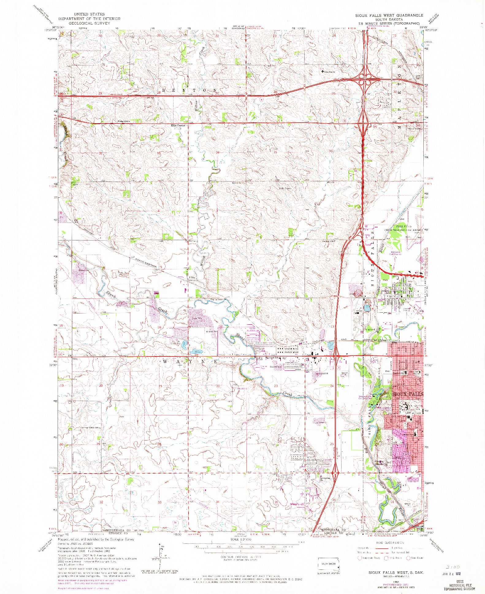 USGS 1:24000-SCALE QUADRANGLE FOR SIOUX FALLS WEST, SD 1962