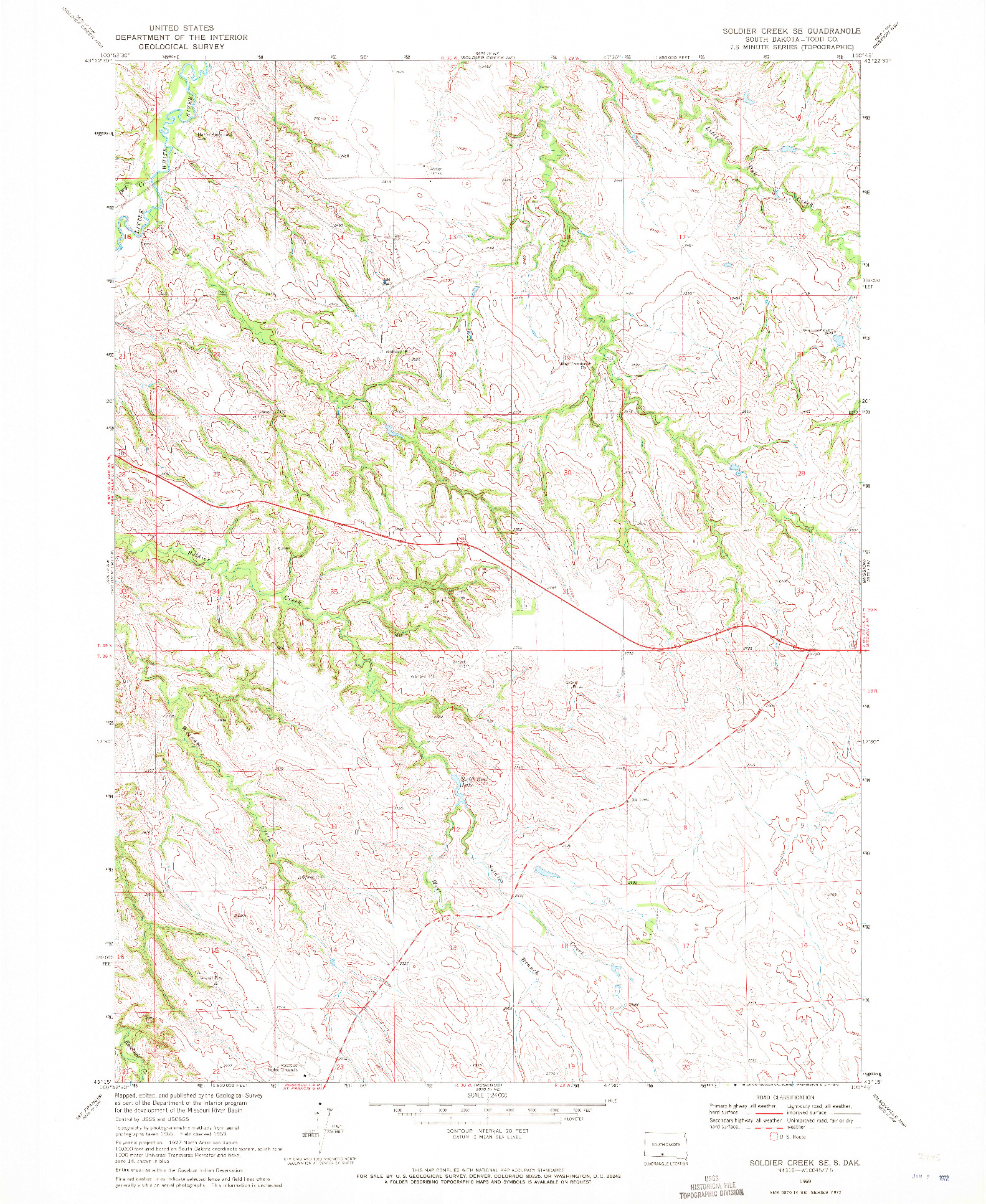 USGS 1:24000-SCALE QUADRANGLE FOR SOLDIER CREEK SE, SD 1969