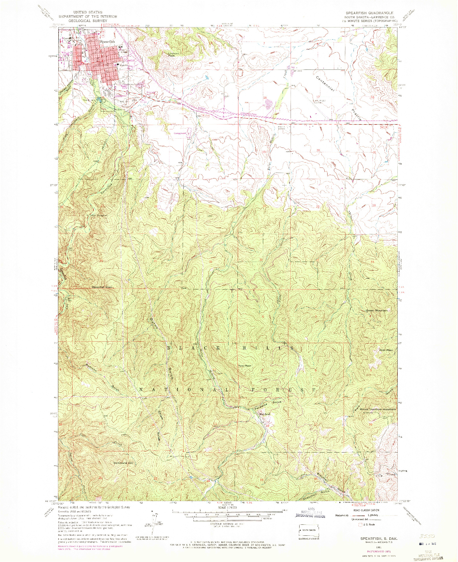 USGS 1:24000-SCALE QUADRANGLE FOR SPEARFISH, SD 1961