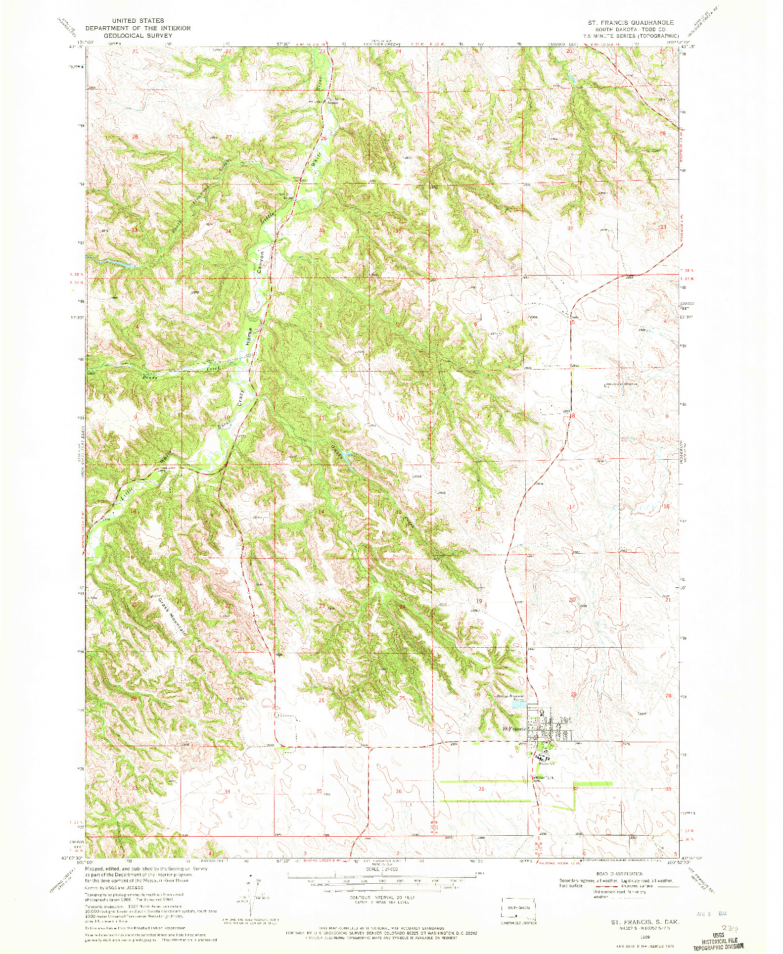 USGS 1:24000-SCALE QUADRANGLE FOR ST. FRANCIS, SD 1969
