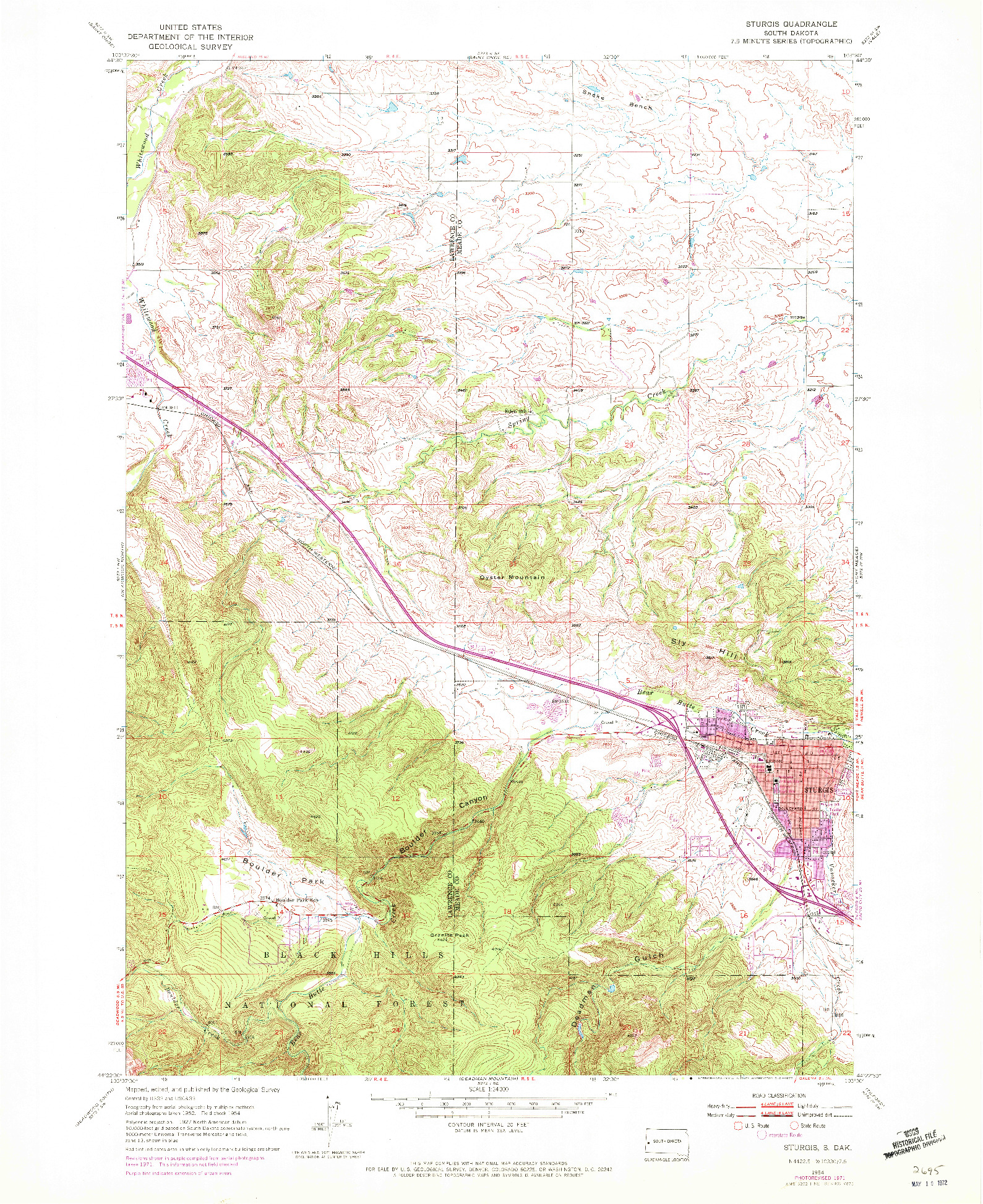 USGS 1:24000-SCALE QUADRANGLE FOR STURGIS, SD 1954