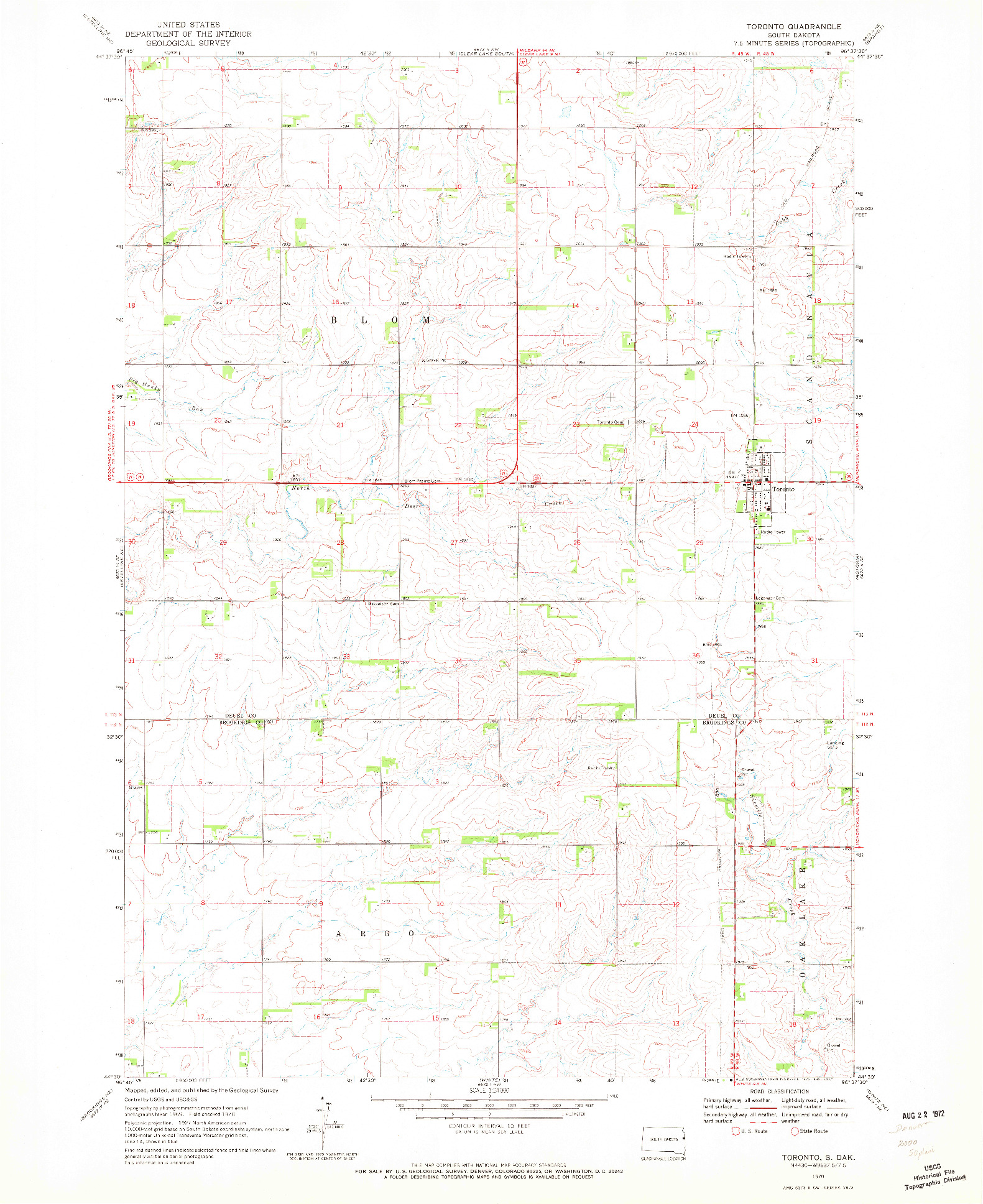 USGS 1:24000-SCALE QUADRANGLE FOR TORONTO, SD 1970