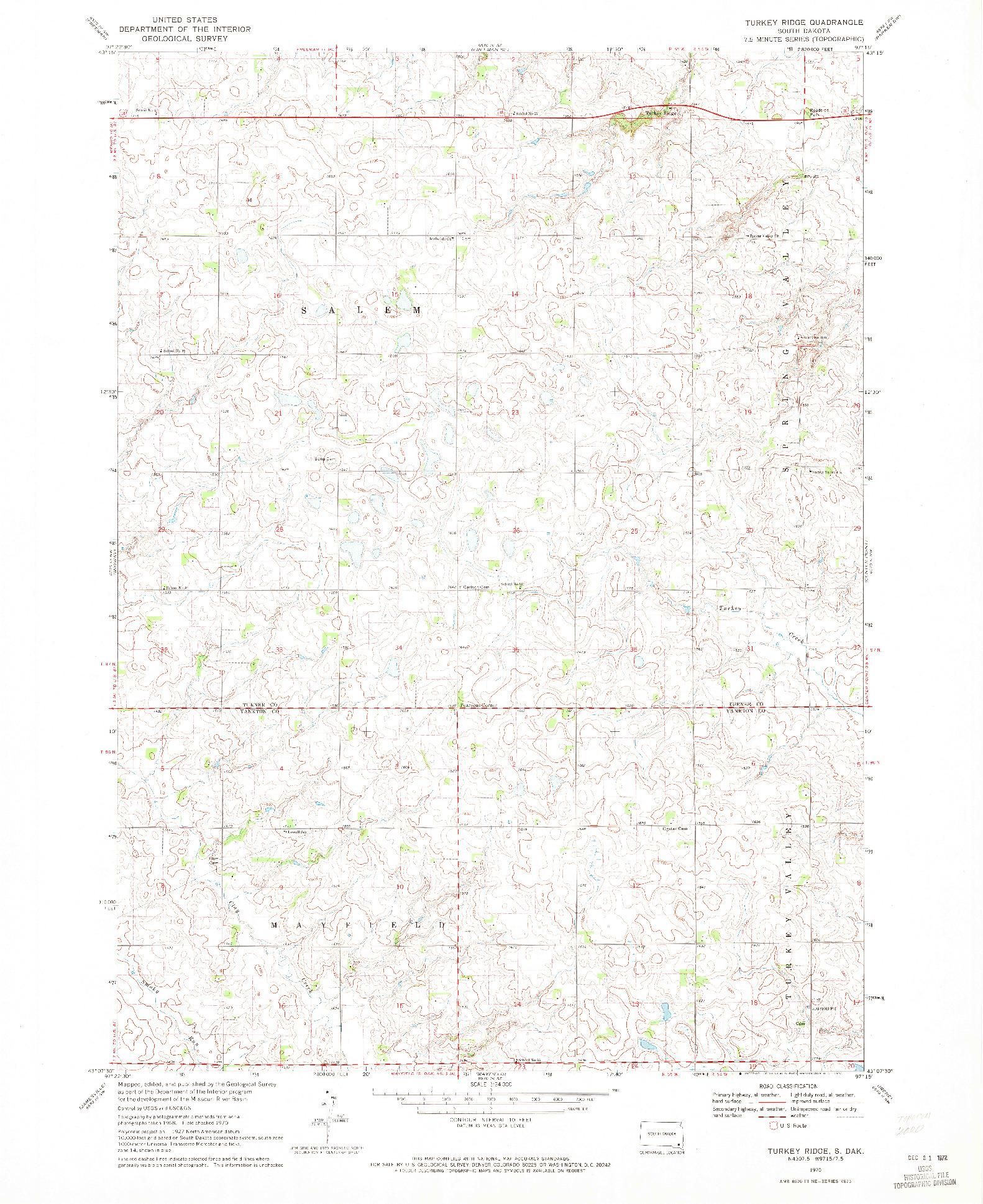 USGS 1:24000-SCALE QUADRANGLE FOR TURKEY RIDGE, SD 1970