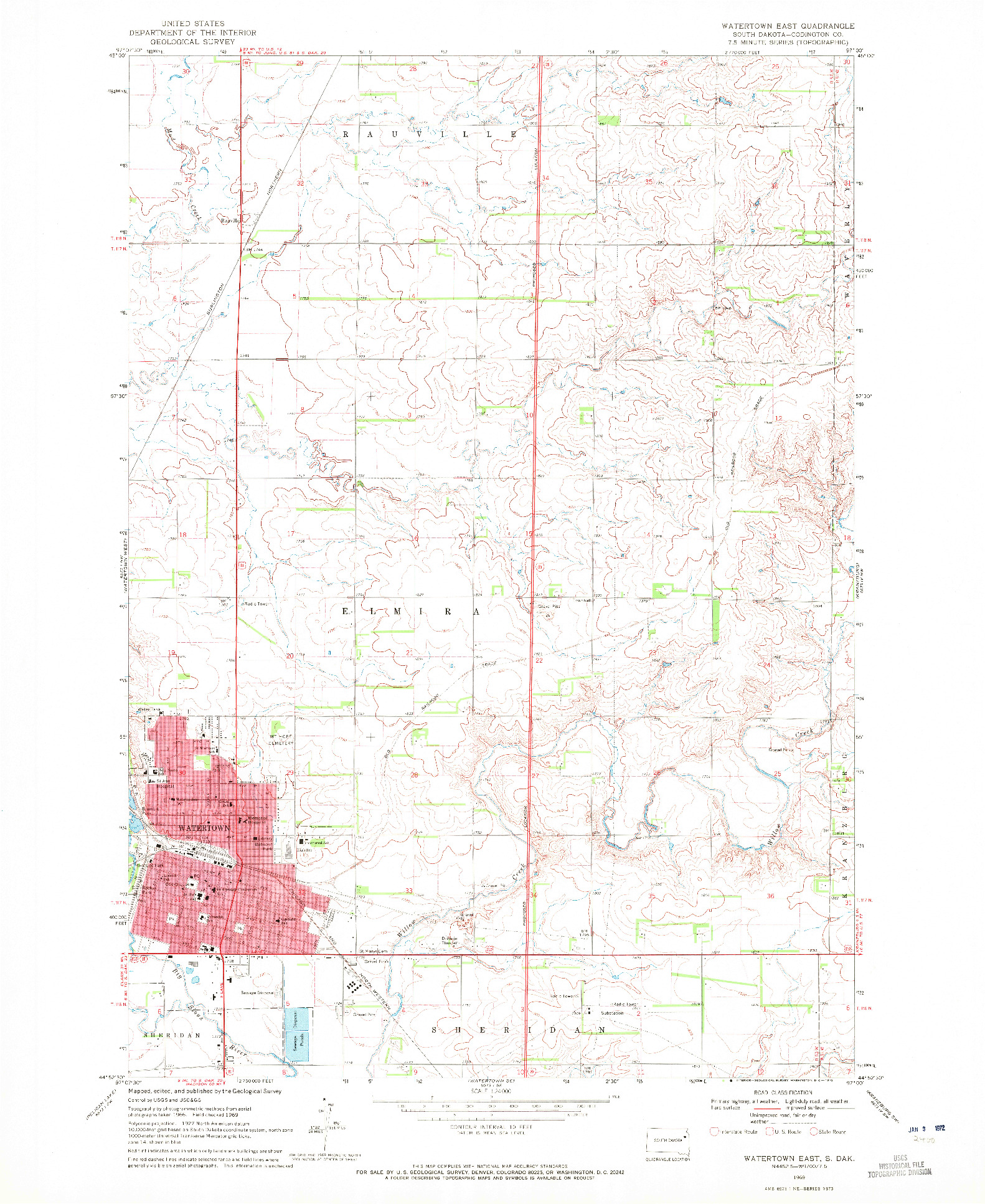 USGS 1:24000-SCALE QUADRANGLE FOR WATERTOWN EAST, SD 1969