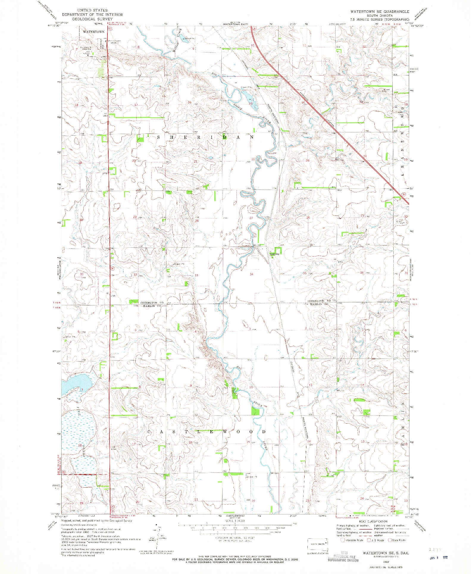 USGS 1:24000-SCALE QUADRANGLE FOR WATERTOWN SE, SD 1969