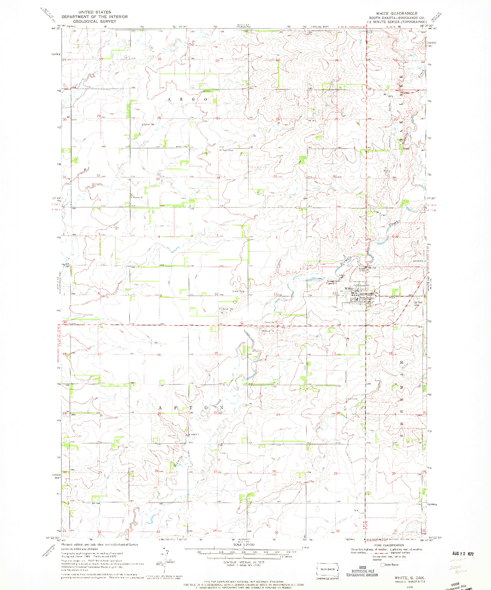 USGS 1:24000-SCALE QUADRANGLE FOR WHITE, SD 1970