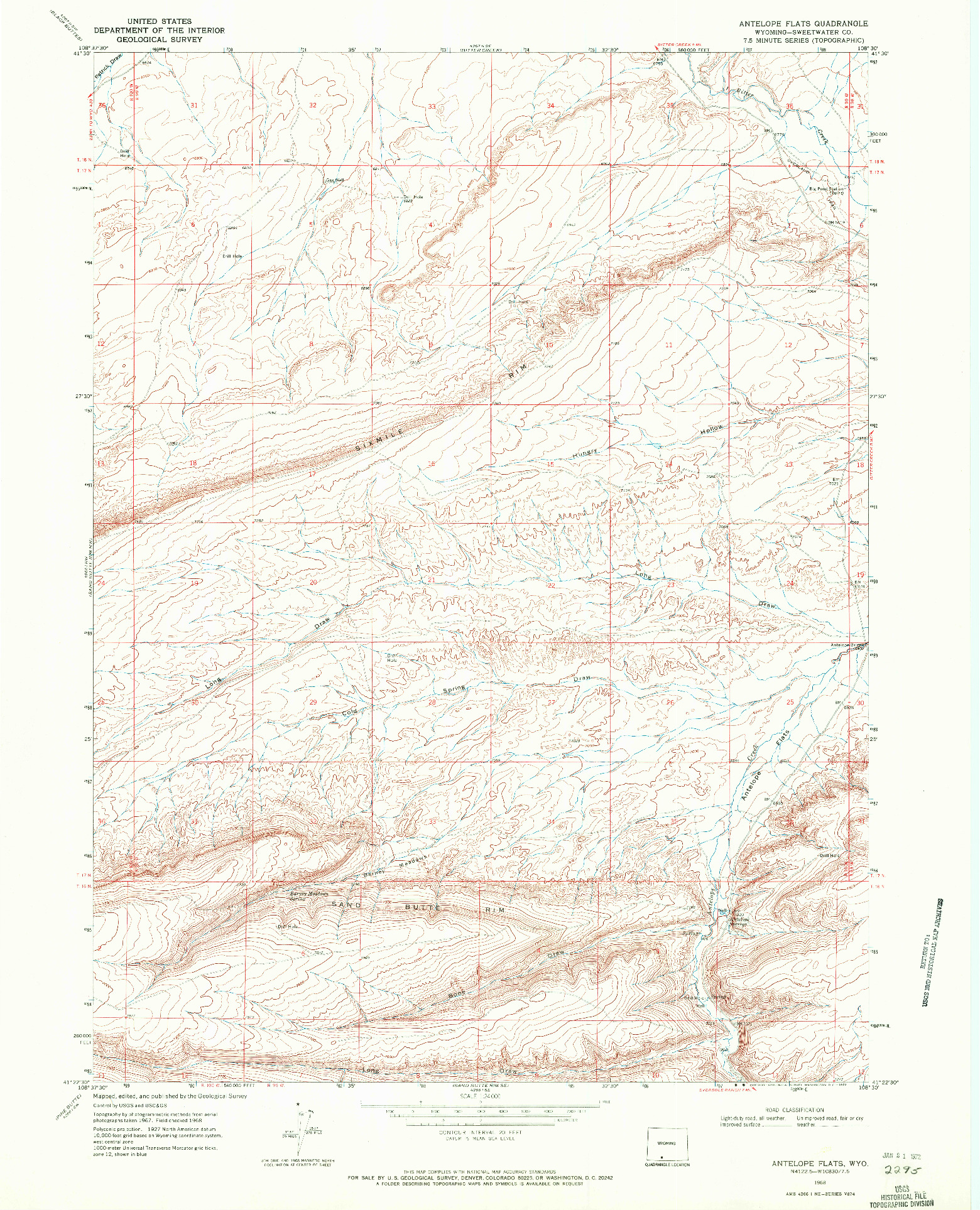 USGS 1:24000-SCALE QUADRANGLE FOR ANTELOPE FLATS, WY 1968