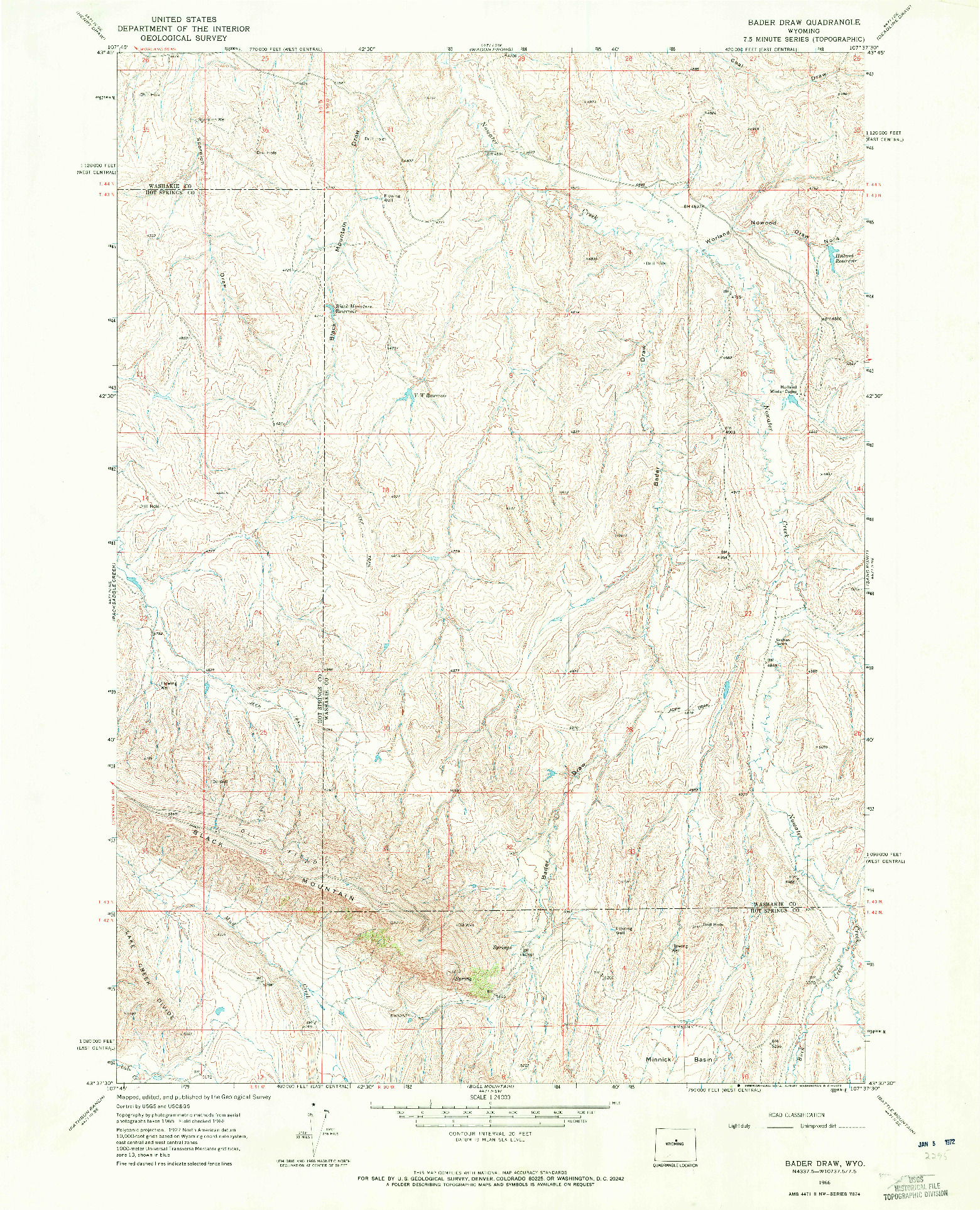 USGS 1:24000-SCALE QUADRANGLE FOR BADER DRAW, WY 1966