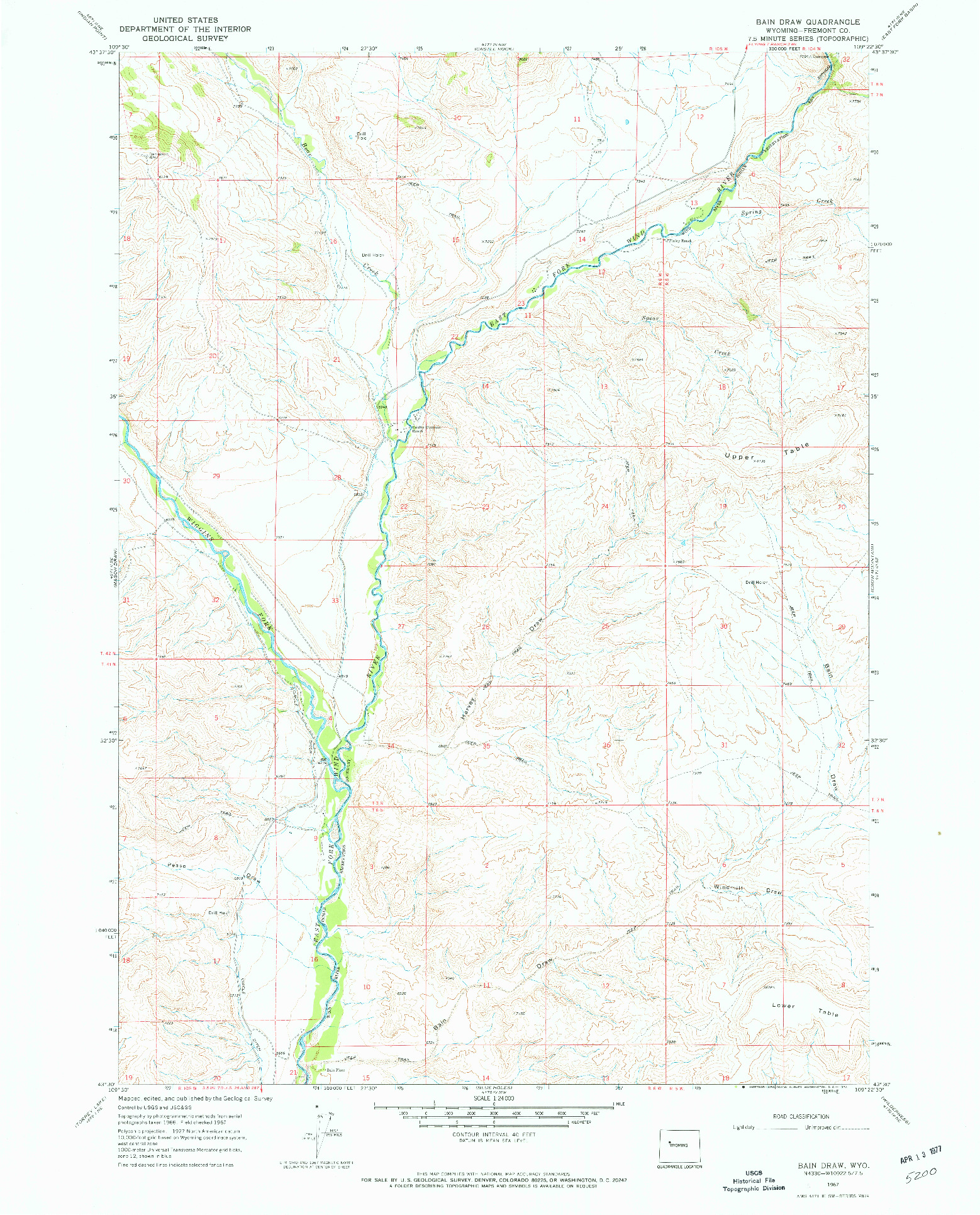 USGS 1:24000-SCALE QUADRANGLE FOR BAIN DRAW, WY 1967