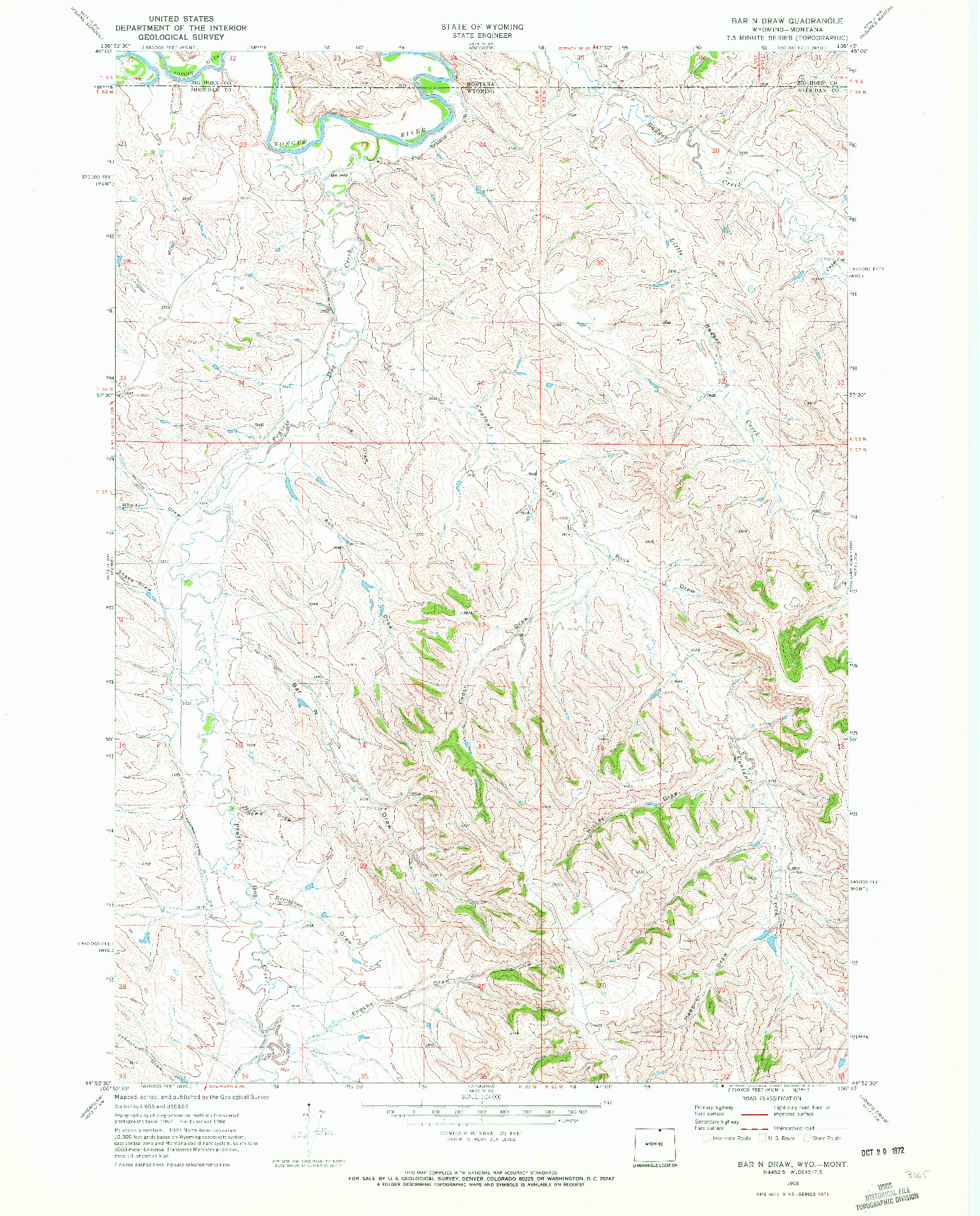 USGS 1:24000-SCALE QUADRANGLE FOR BAR N DRAW, WY 1968