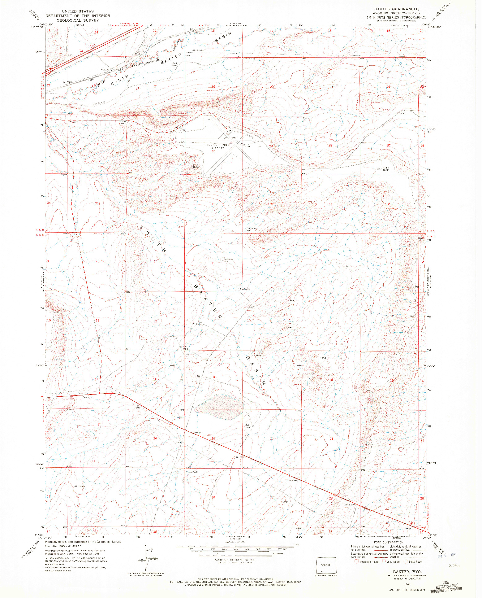 USGS 1:24000-SCALE QUADRANGLE FOR BAXTER, WY 1968