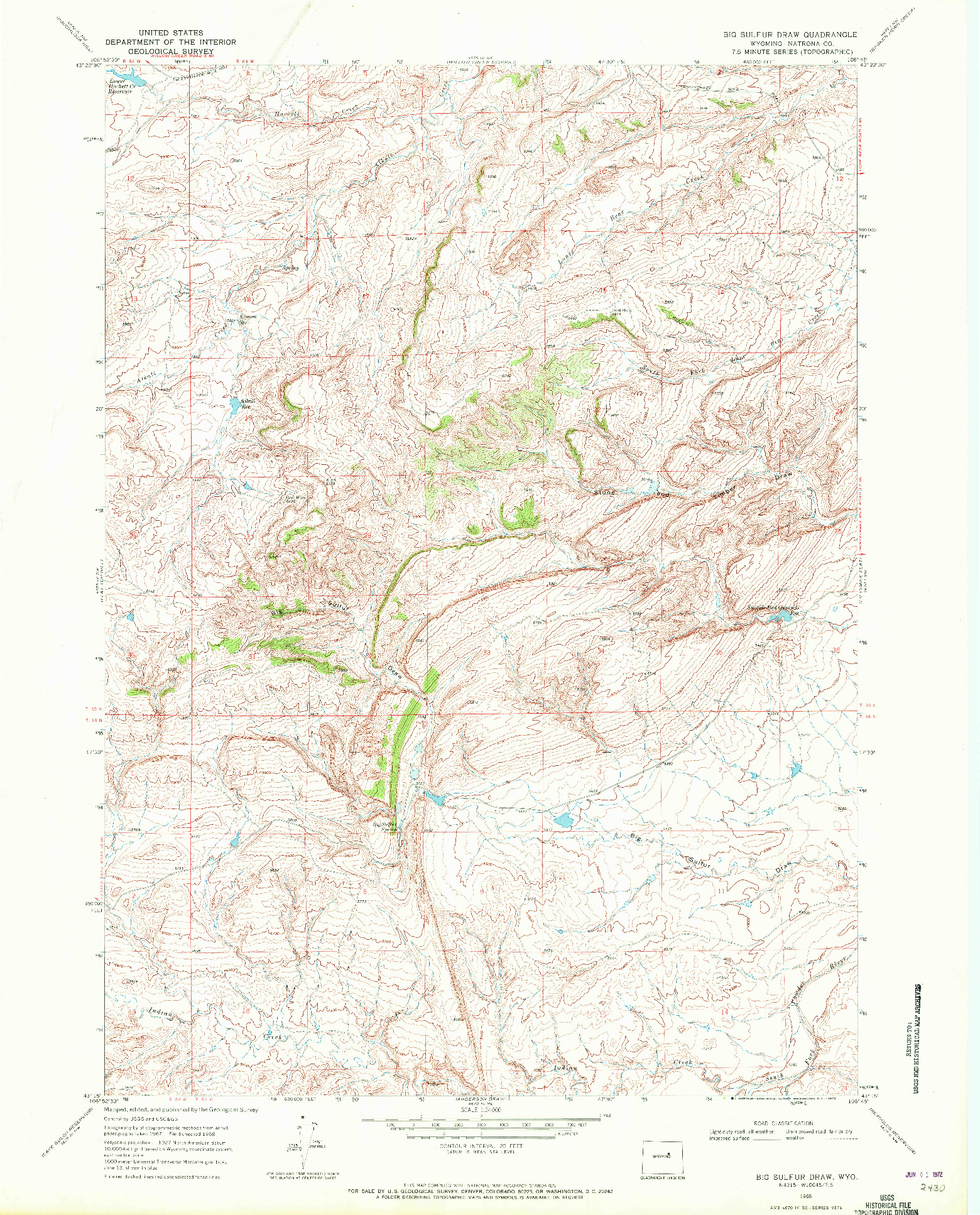 USGS 1:24000-SCALE QUADRANGLE FOR BIG SULFUR DRAW, WY 1968