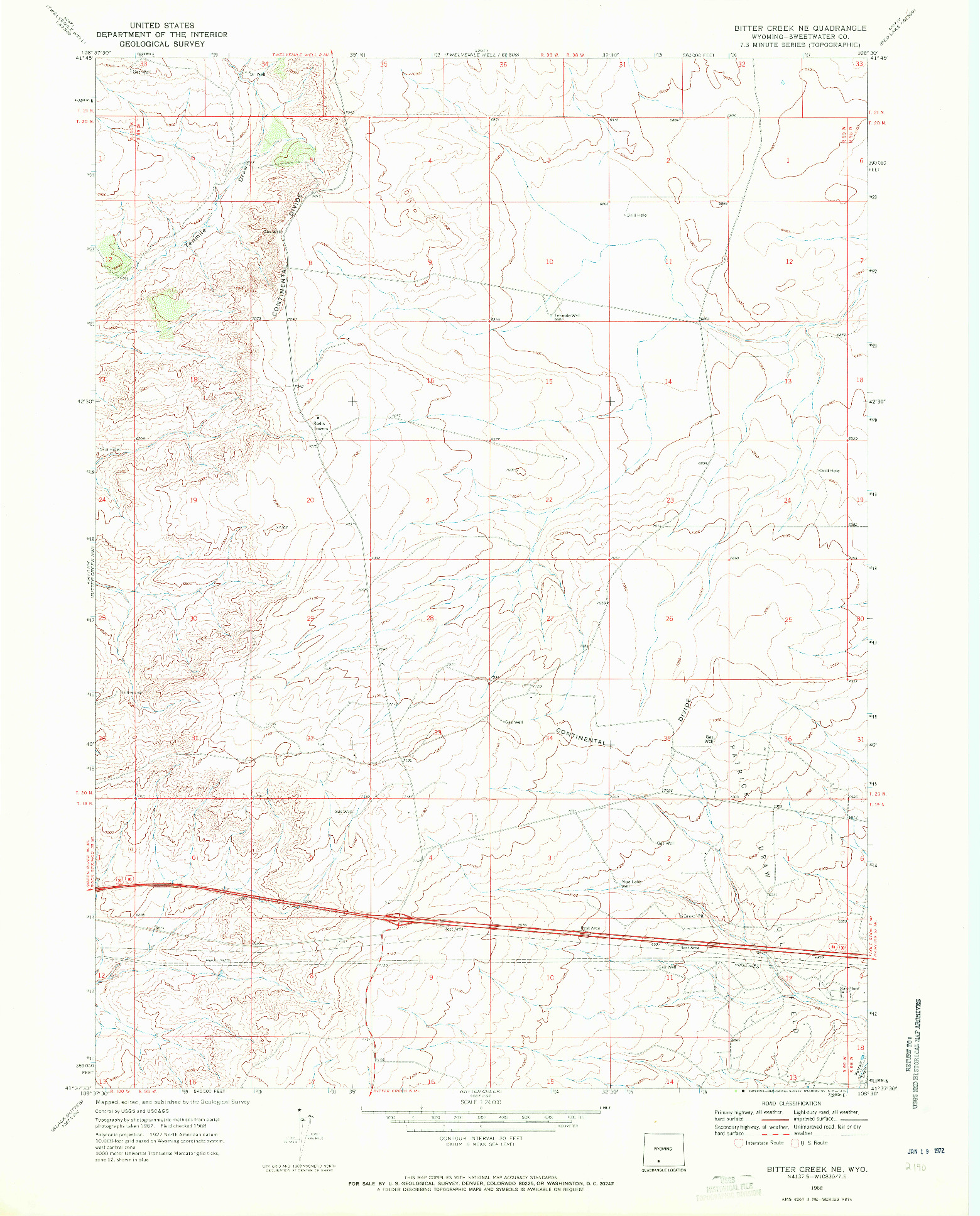 USGS 1:24000-SCALE QUADRANGLE FOR BITTER CREEK NE, WY 1968