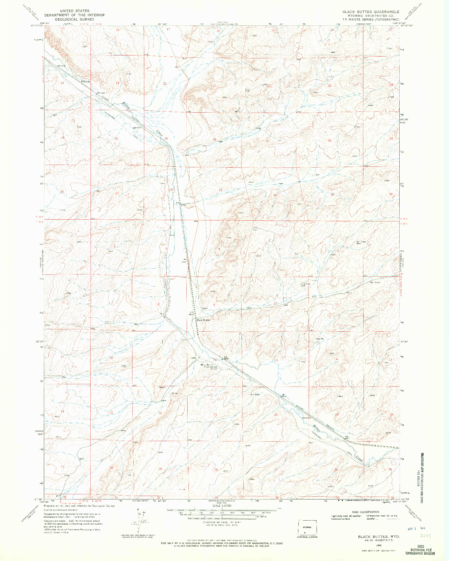 USGS 1:24000-SCALE QUADRANGLE FOR BLACK BUTTES, WY 1968