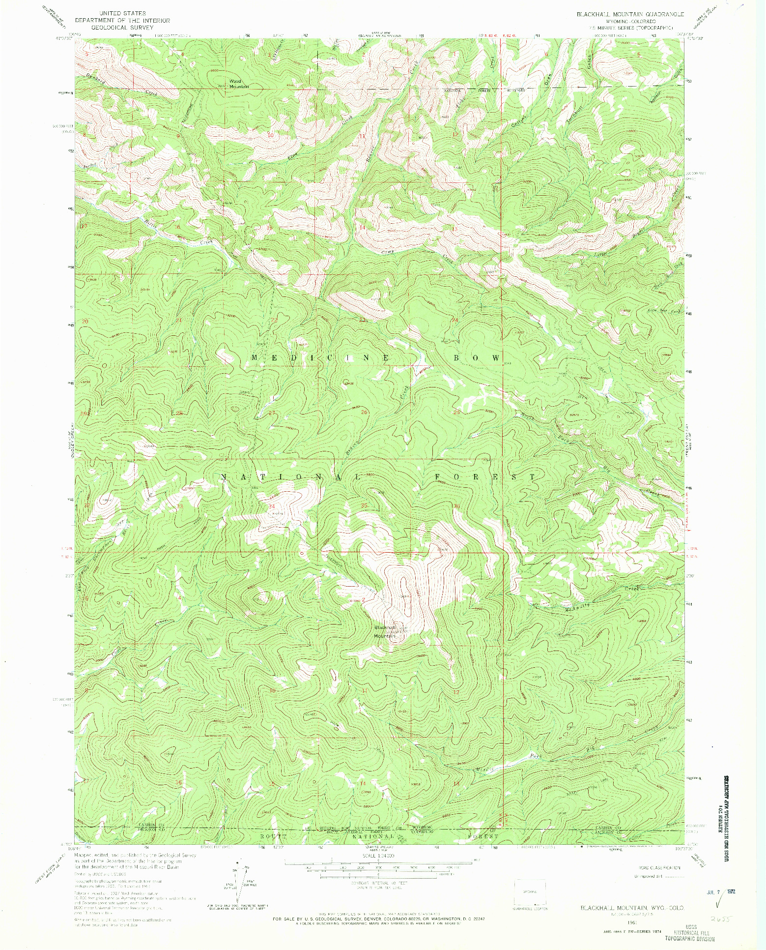 USGS 1:24000-SCALE QUADRANGLE FOR BLACKHALL MOUNTAIN, WY 1961