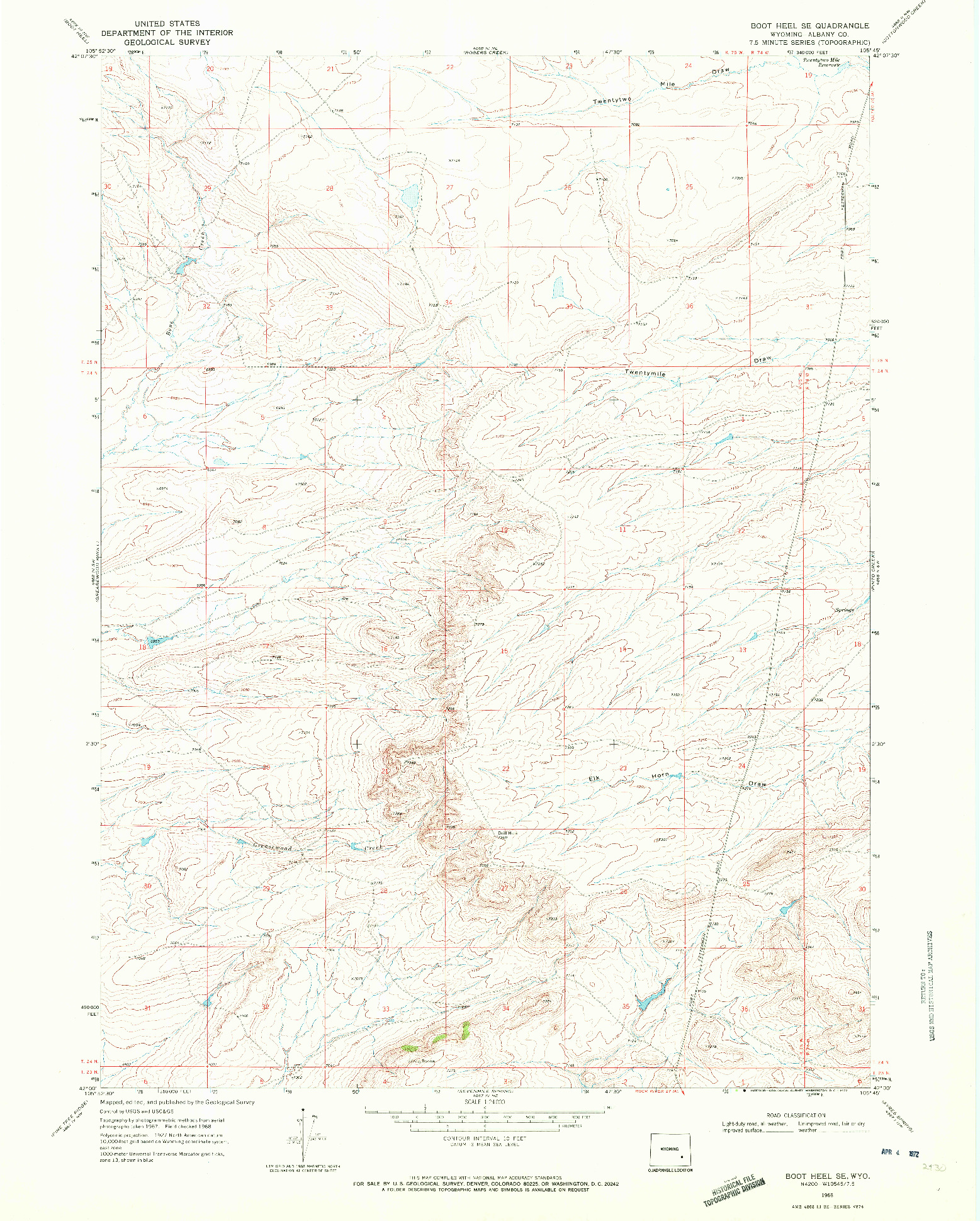 USGS 1:24000-SCALE QUADRANGLE FOR BOOT HEEL SE, WY 1968