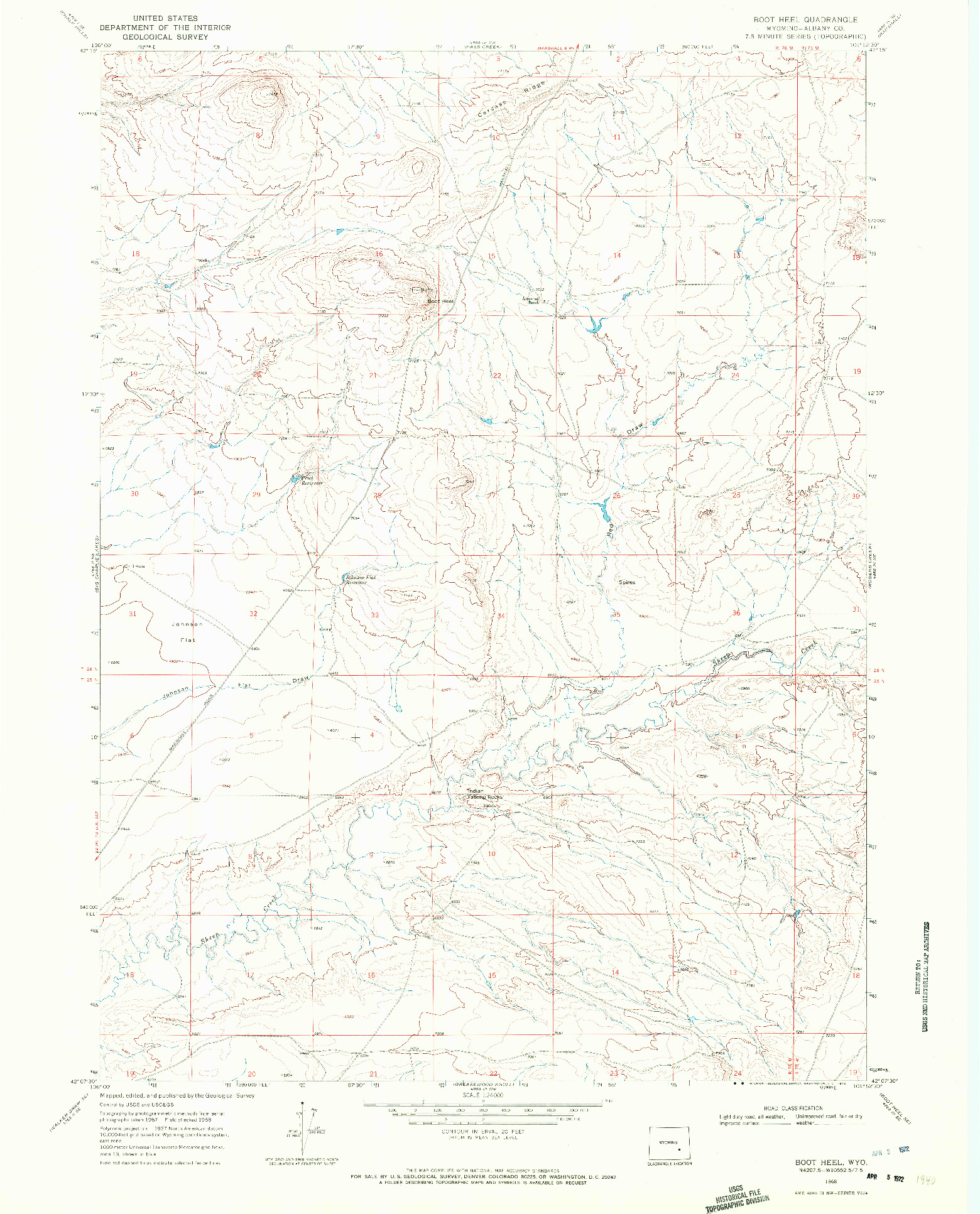 USGS 1:24000-SCALE QUADRANGLE FOR BOOT HEEL, WY 1968