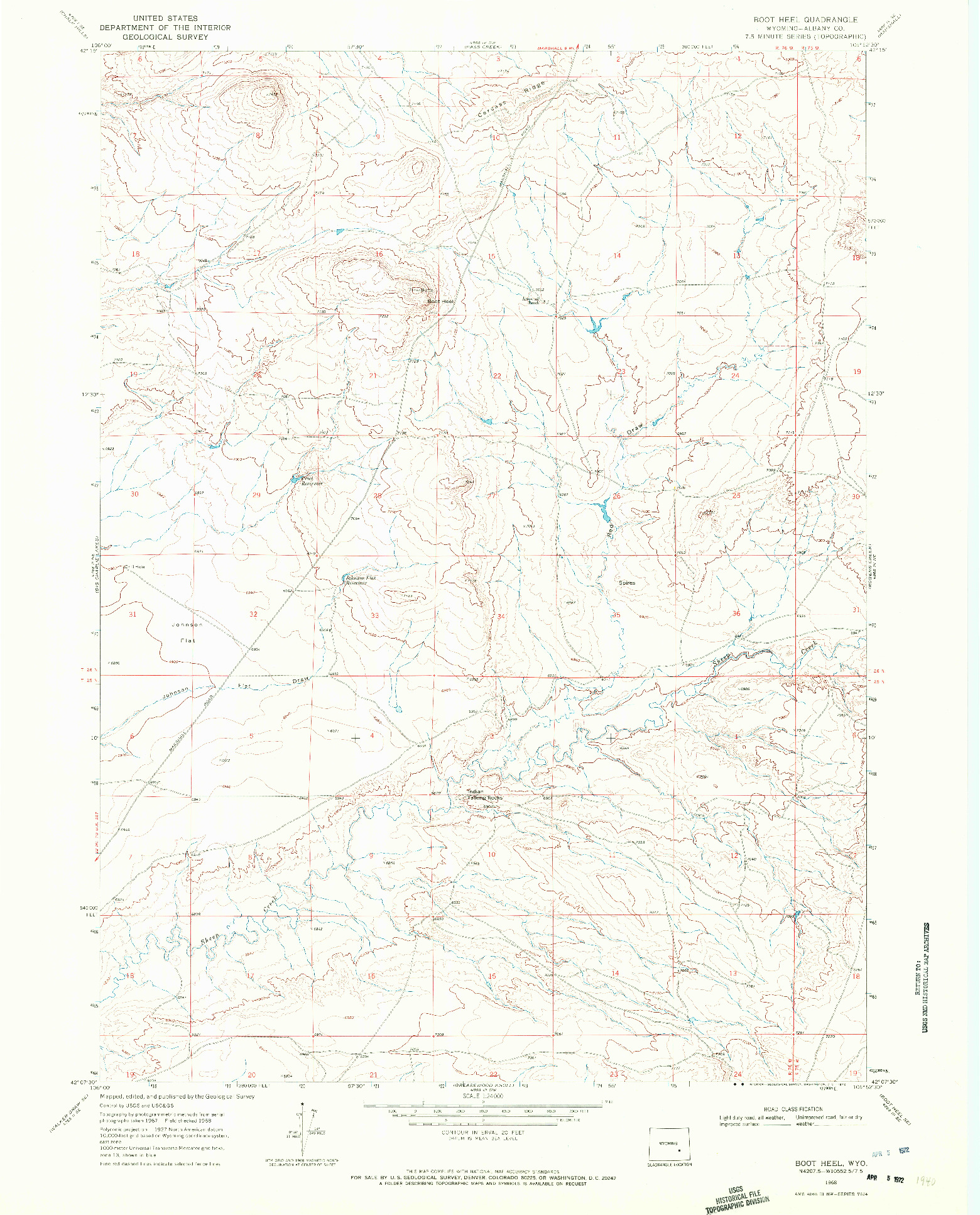 USGS 1:24000-SCALE QUADRANGLE FOR BOOT HEEL, WY 1968