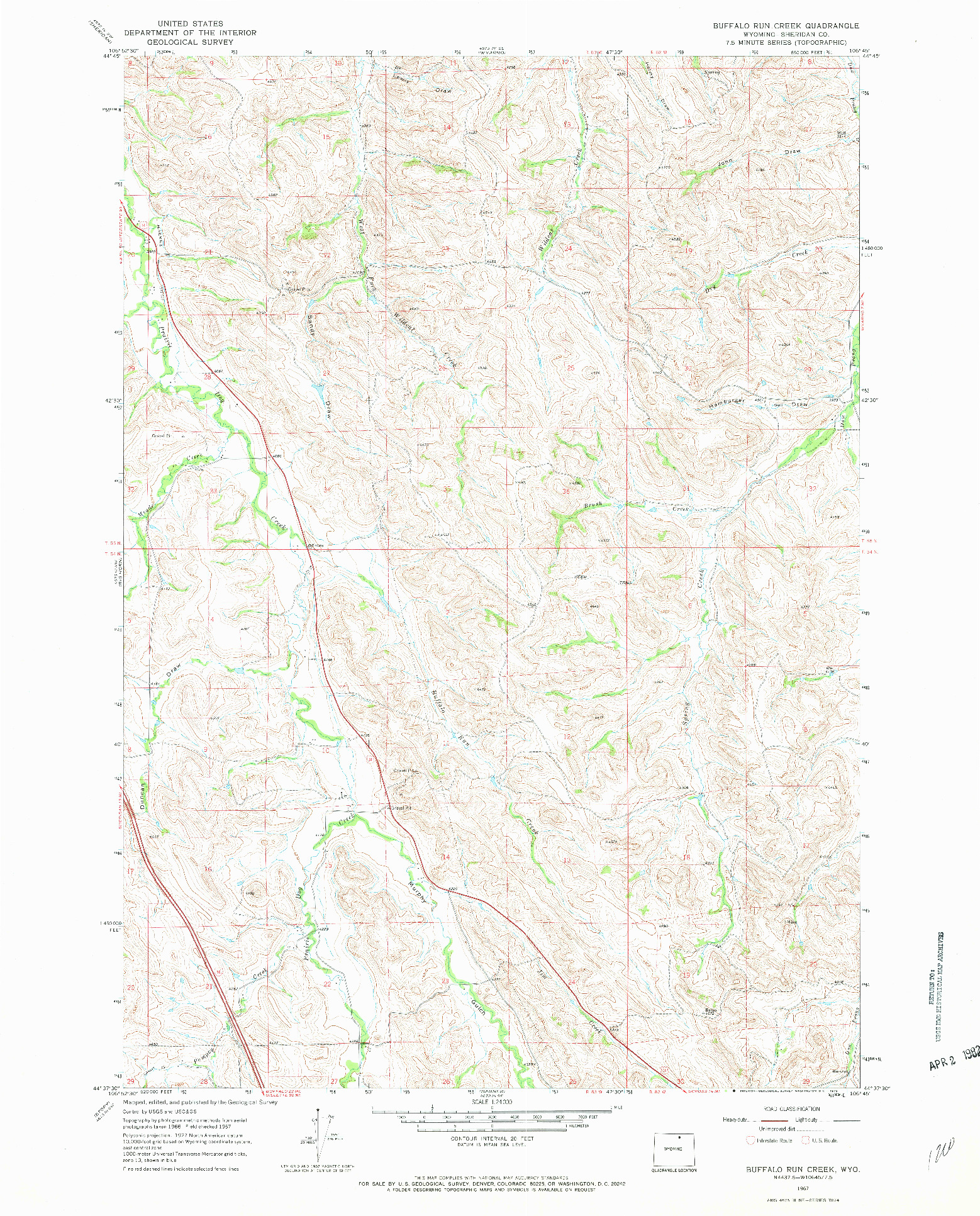 USGS 1:24000-SCALE QUADRANGLE FOR BUFFALO RUN CREEK, WY 1967