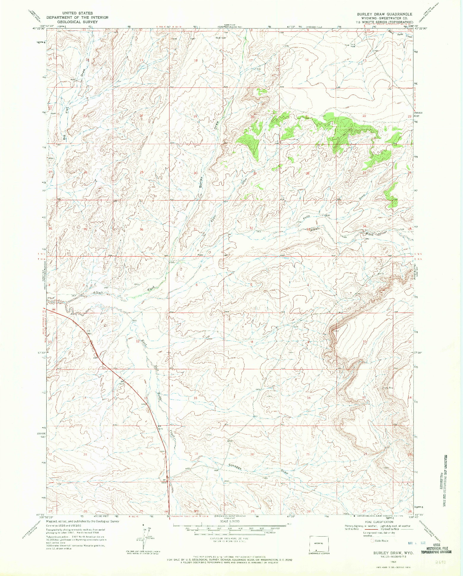 USGS 1:24000-SCALE QUADRANGLE FOR BURLEY DRAW, WY 1968