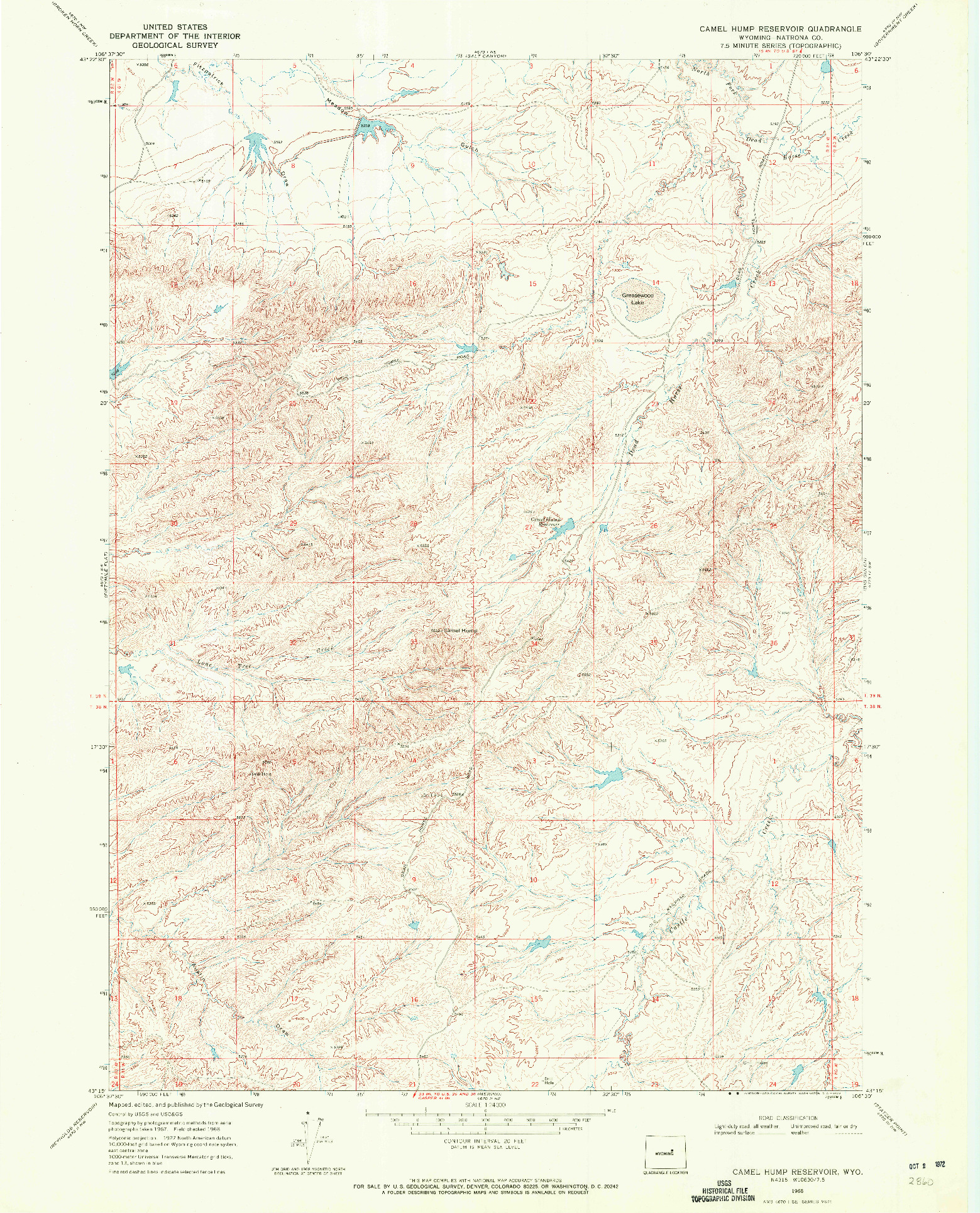 USGS 1:24000-SCALE QUADRANGLE FOR CAMEL HUMP RESERVOIR, WY 1968