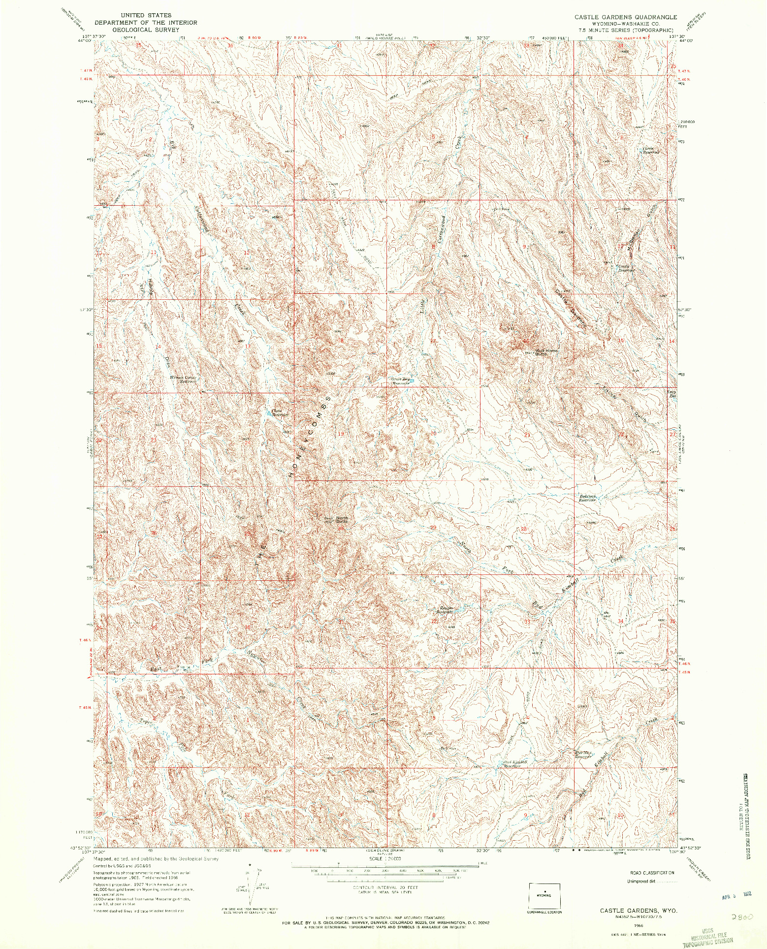 USGS 1:24000-SCALE QUADRANGLE FOR CASTLE GARDENS, WY 1966