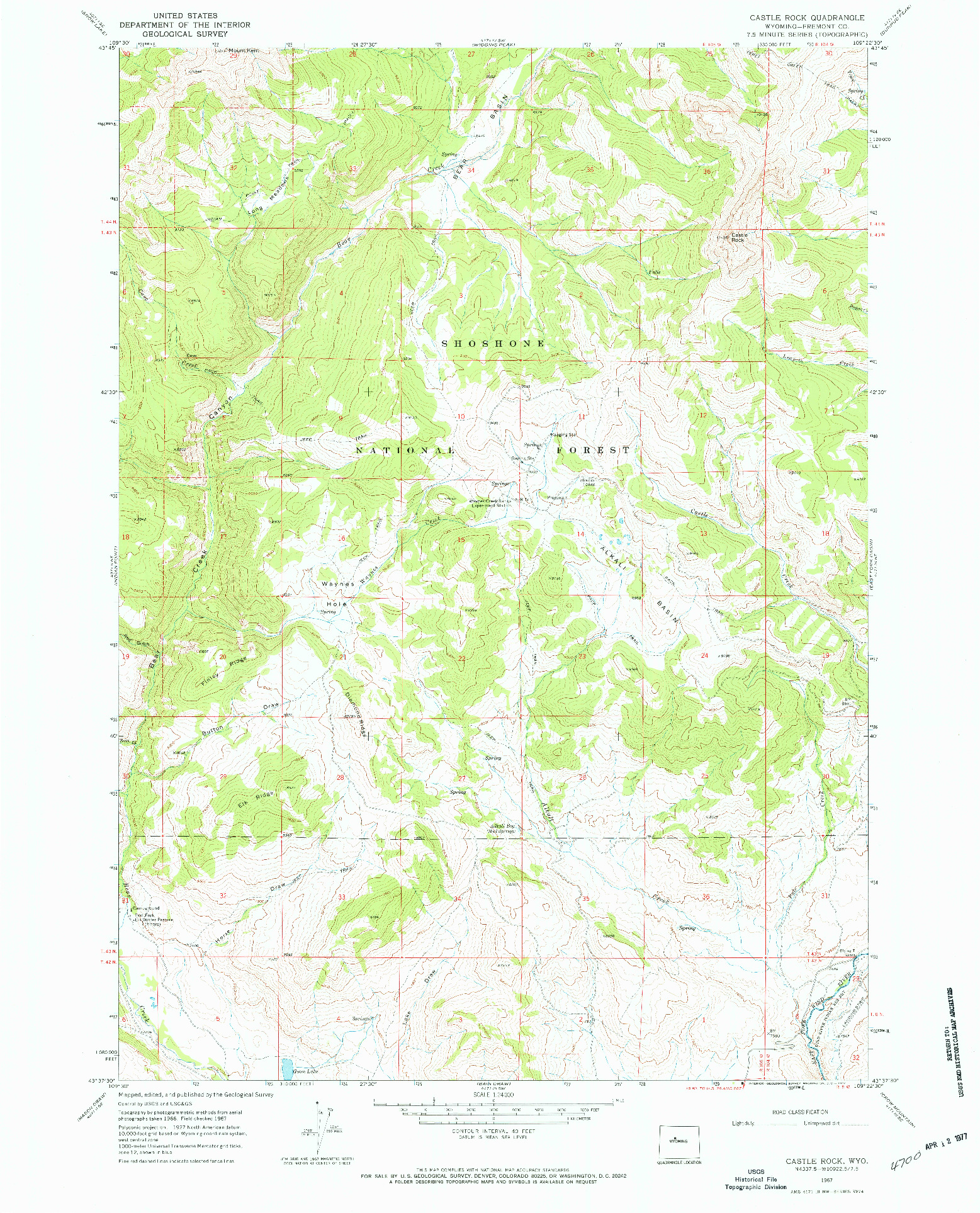 USGS 1:24000-SCALE QUADRANGLE FOR CASTLE ROCK, WY 1967