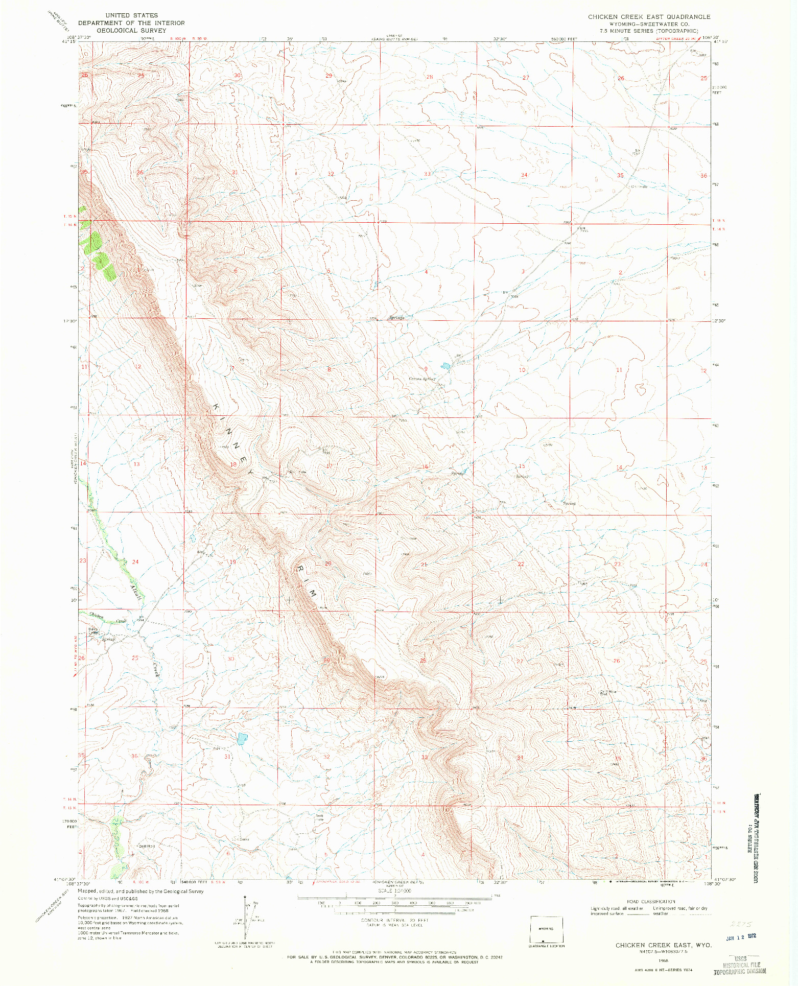 USGS 1:24000-SCALE QUADRANGLE FOR CHICKEN CREEK EAST, WY 1968