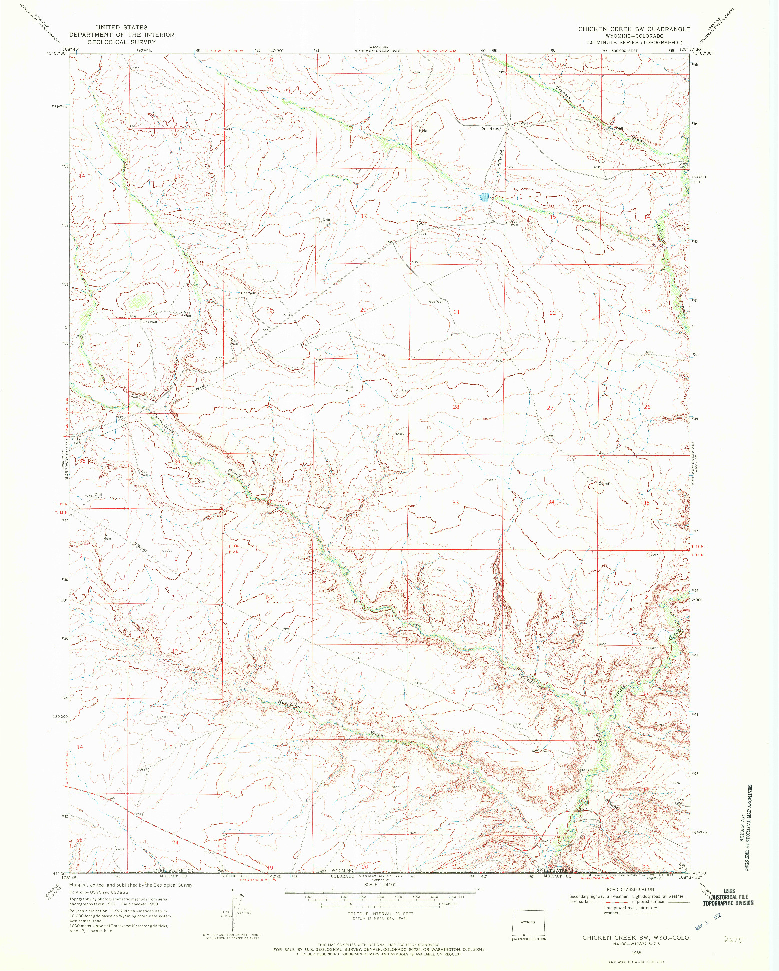 USGS 1:24000-SCALE QUADRANGLE FOR CHICKEN CREEK SW, WY 1968