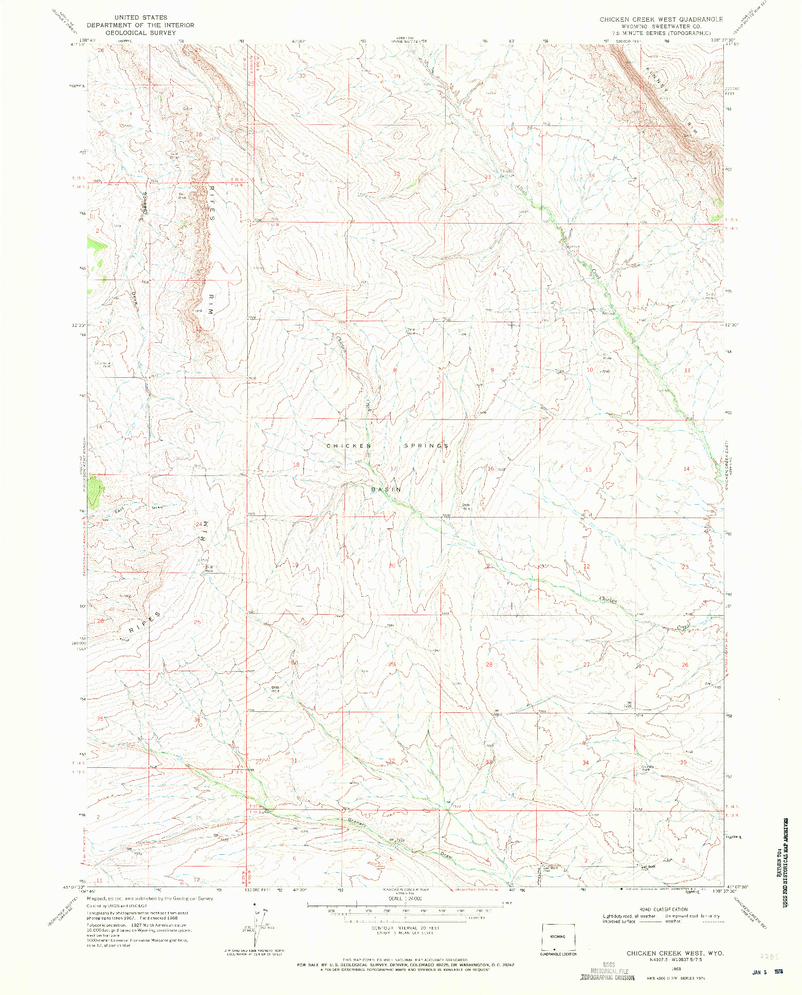 USGS 1:24000-SCALE QUADRANGLE FOR CHICKEN CREEK WEST, WY 1968