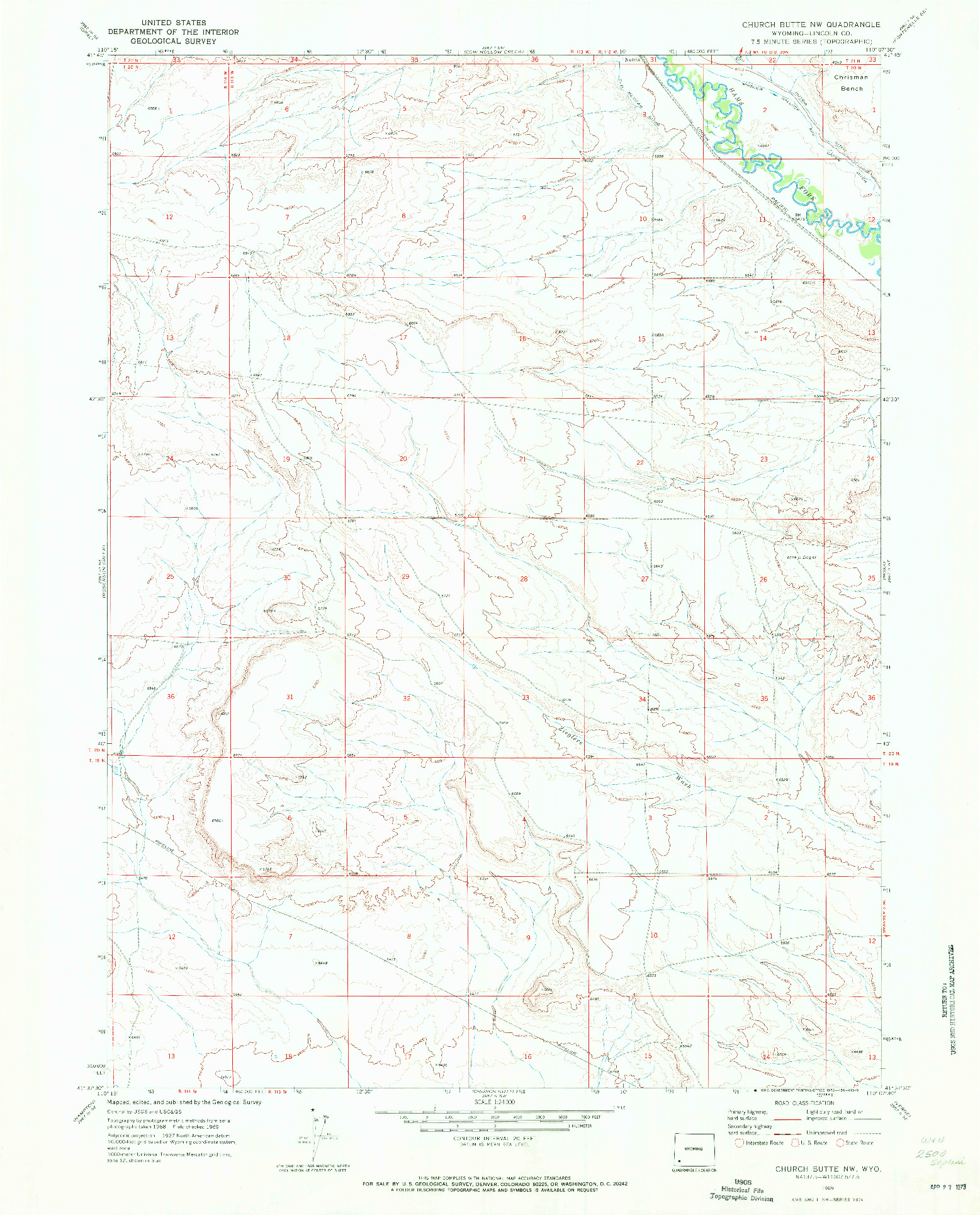 USGS 1:24000-SCALE QUADRANGLE FOR CHURCH BUTTE NW, WY 1969