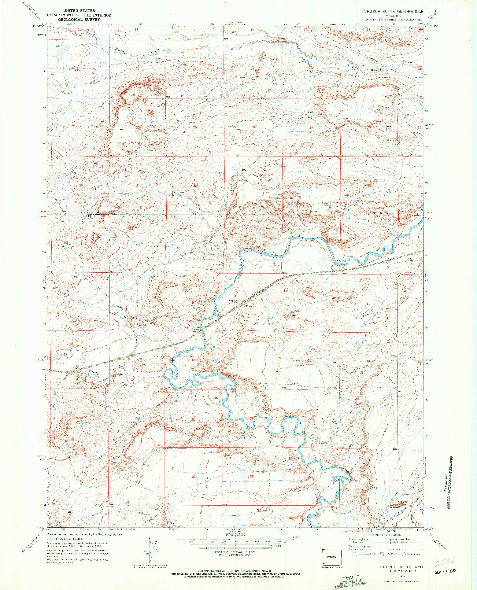 USGS 1:24000-SCALE QUADRANGLE FOR CHURCH BUTTE, WY 1969