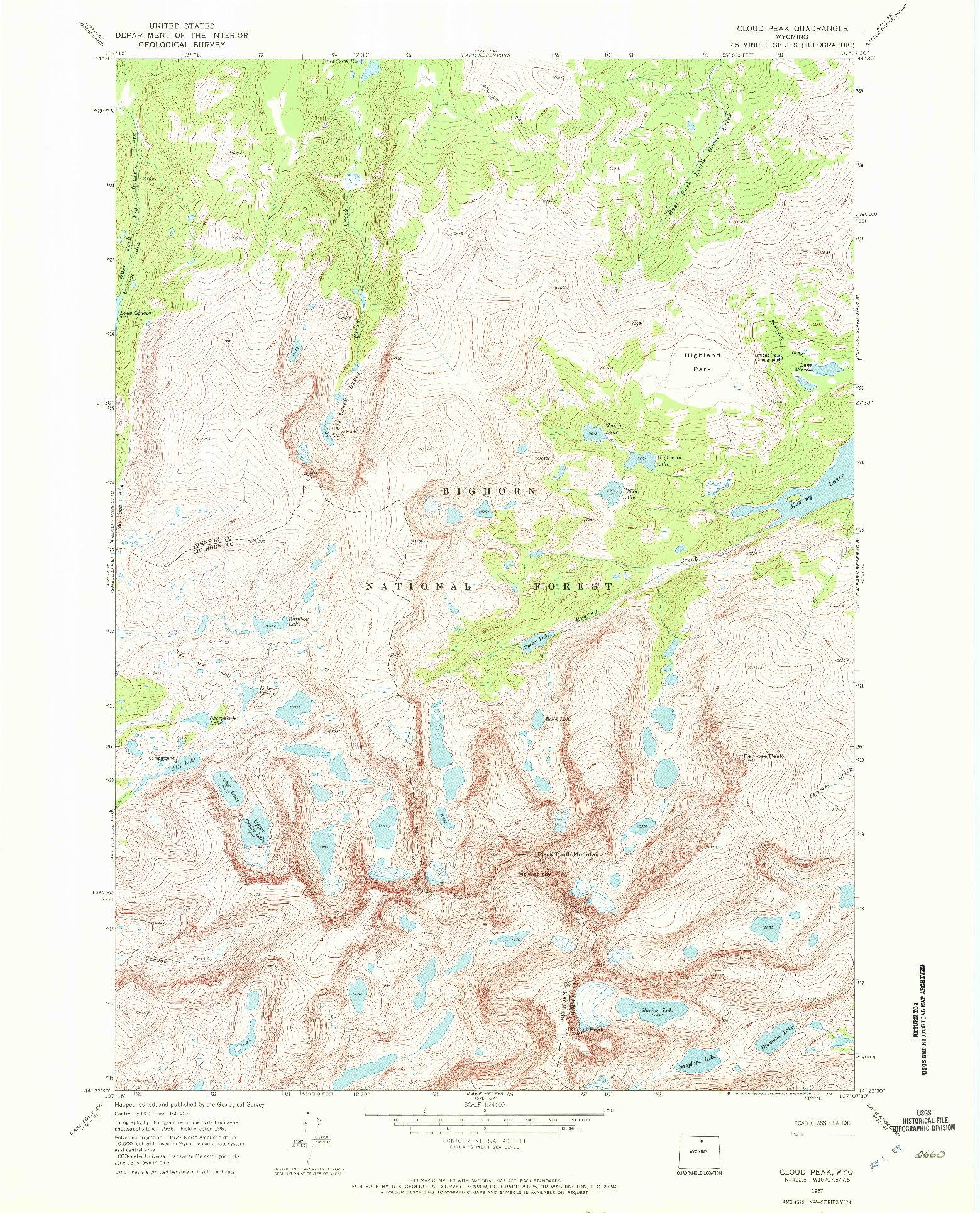 USGS 1:24000-SCALE QUADRANGLE FOR CLOUD PEAK, WY 1967