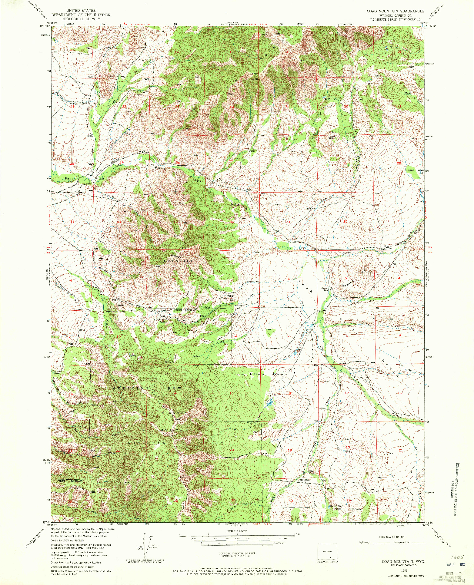 USGS 1:24000-SCALE QUADRANGLE FOR COAD MOUNTAIN, WY 1955