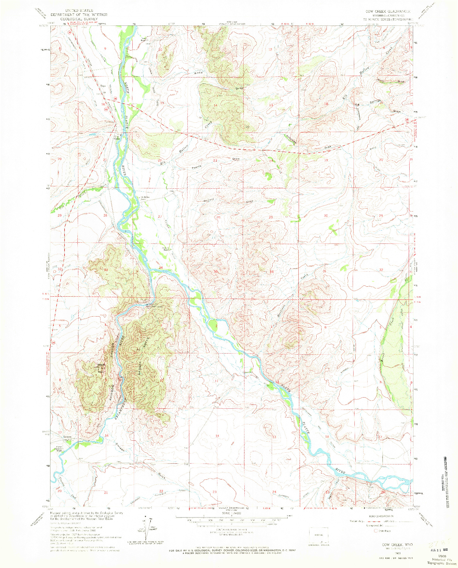 USGS 1:24000-SCALE QUADRANGLE FOR COW CREEK, WY 1961