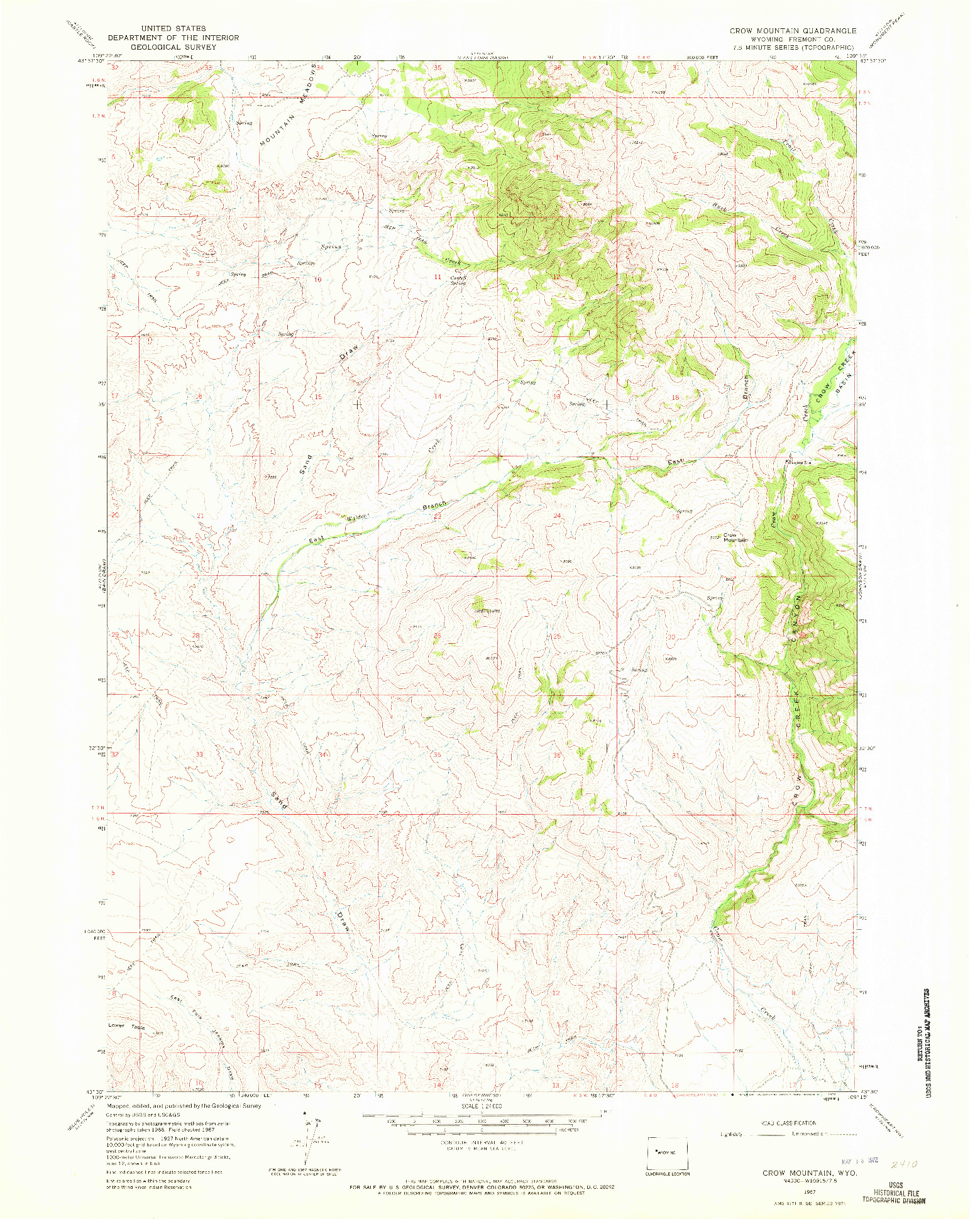 USGS 1:24000-SCALE QUADRANGLE FOR CROW MOUNTAIN, WY 1967