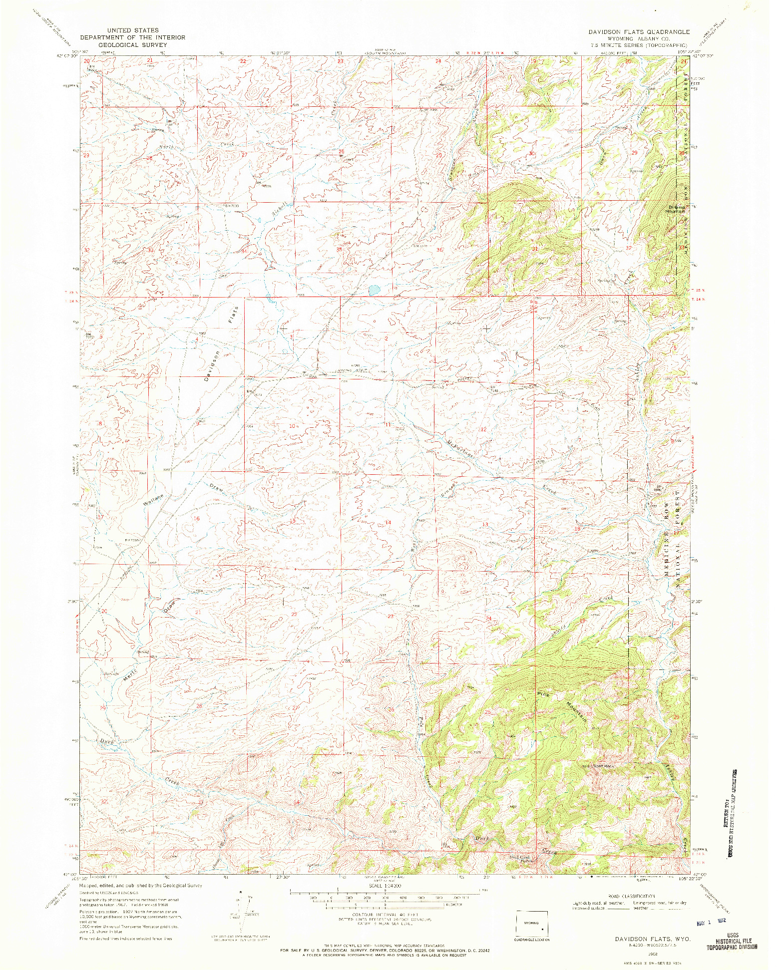 USGS 1:24000-SCALE QUADRANGLE FOR DAVIDSON FLATS, WY 1968