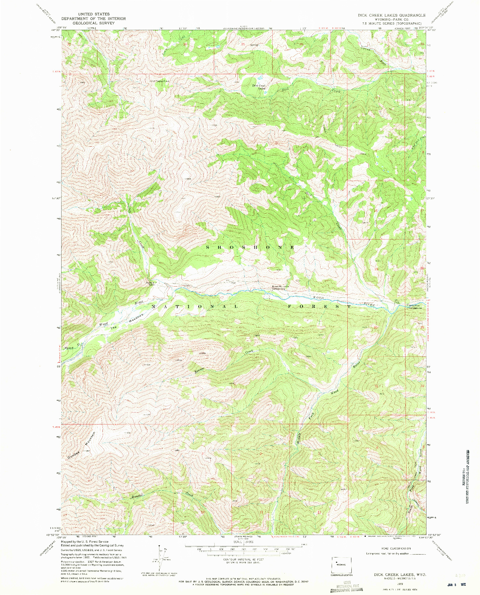 USGS 1:24000-SCALE QUADRANGLE FOR DICK CREEK LAKES, WY 1969