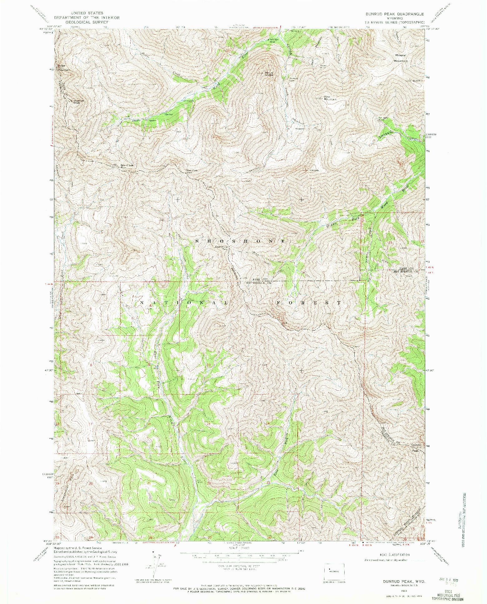 USGS 1:24000-SCALE QUADRANGLE FOR DUNRUD PEAK, WY 1969