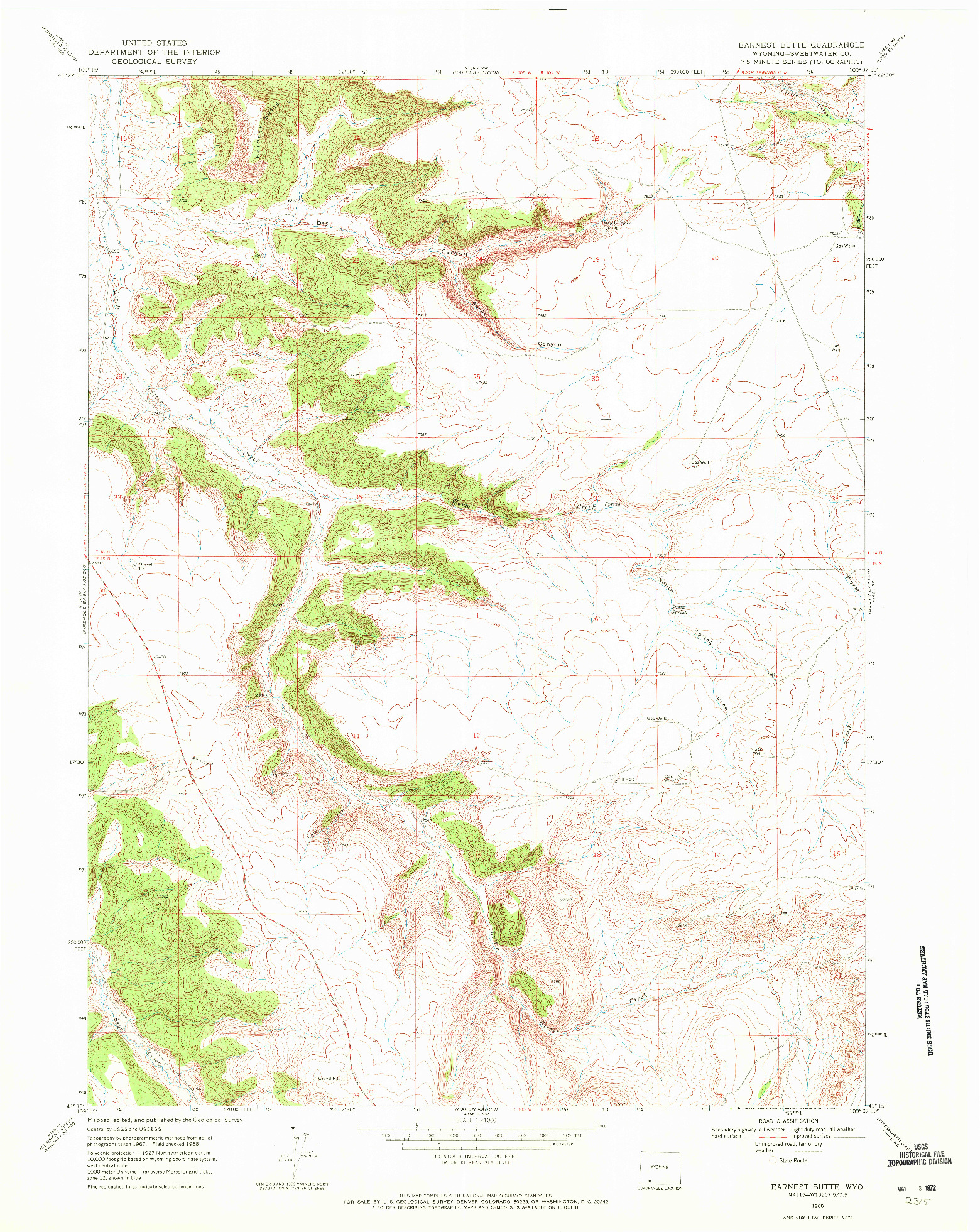 USGS 1:24000-SCALE QUADRANGLE FOR EARNEST BUTTE, WY 1968