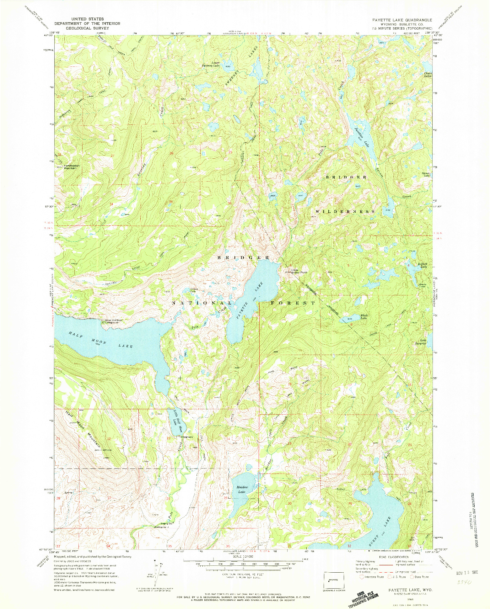 USGS 1:24000-SCALE QUADRANGLE FOR FAYETTE LAKE, WY 1968