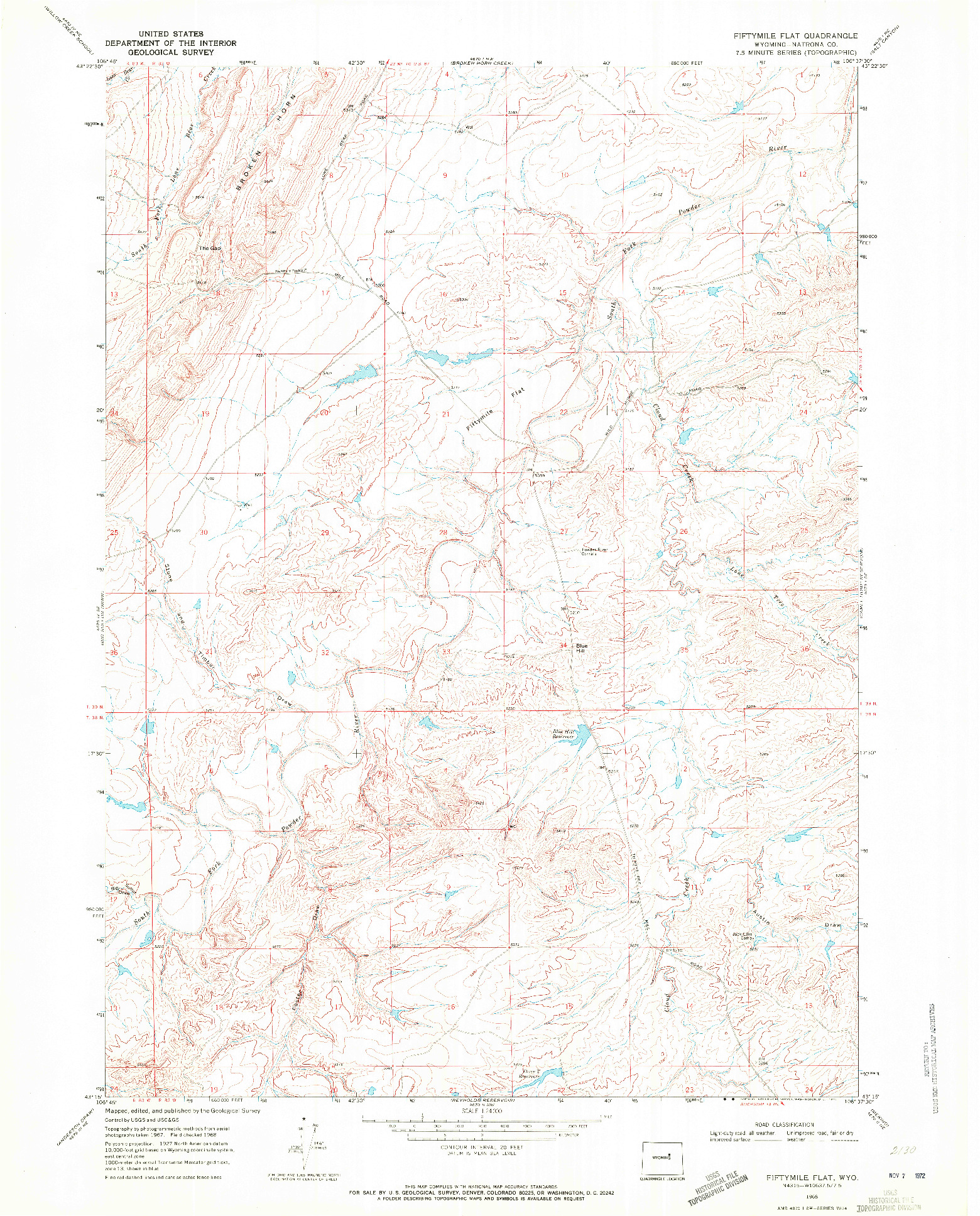 USGS 1:24000-SCALE QUADRANGLE FOR FIFTYMILE FLAT, WY 1968