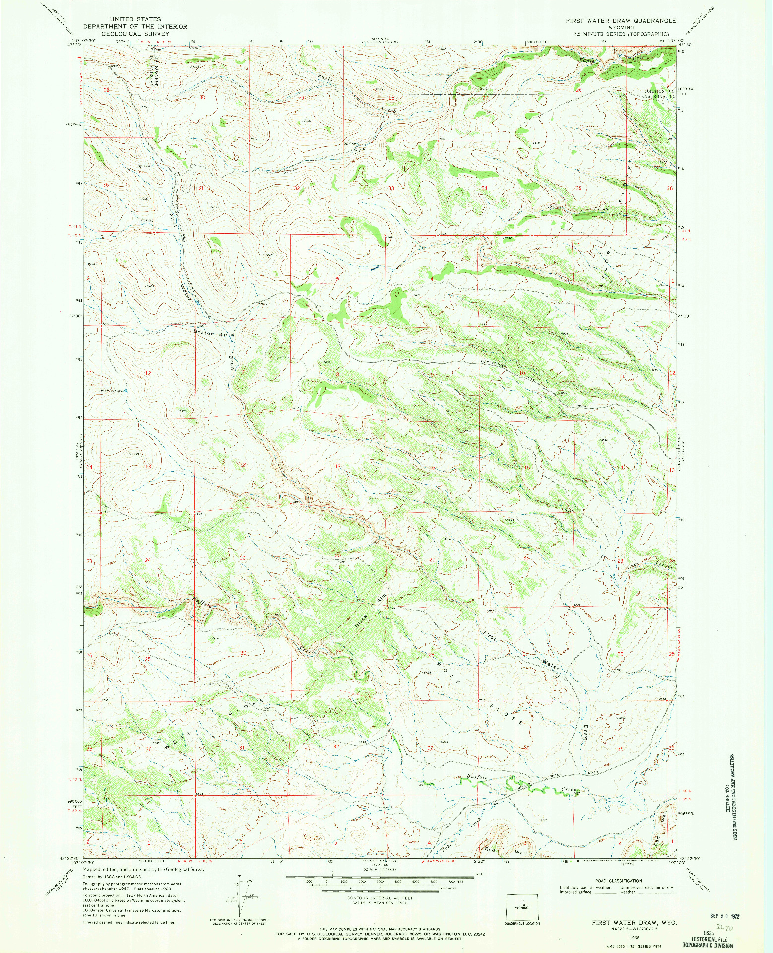 USGS 1:24000-SCALE QUADRANGLE FOR FIRST WATER DRAW, WY 1968