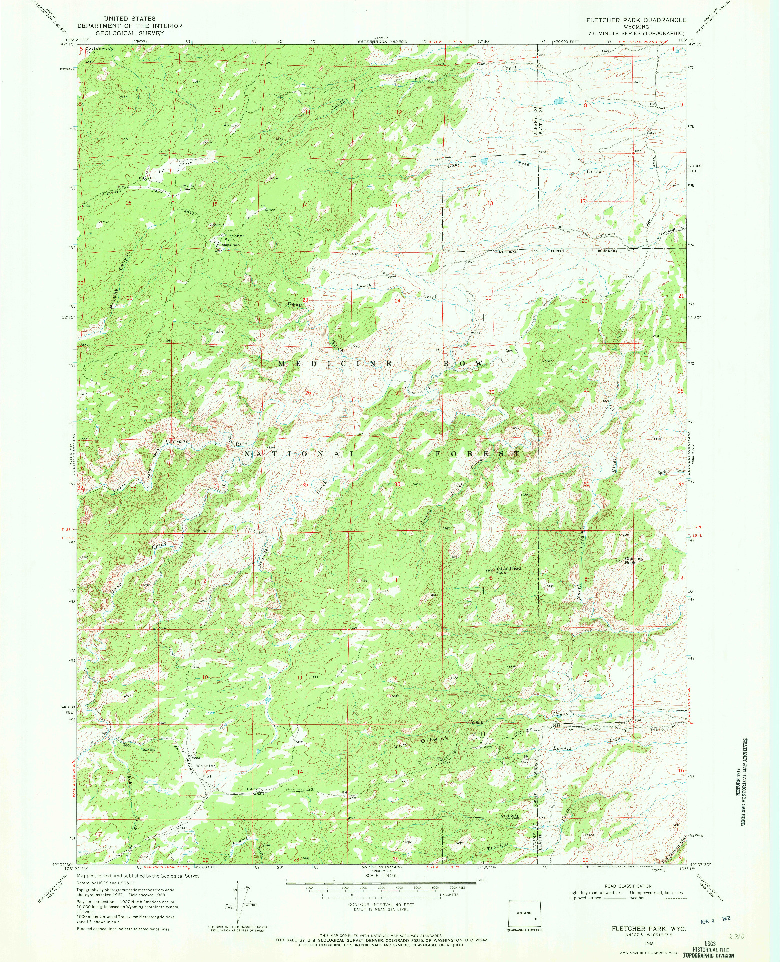USGS 1:24000-SCALE QUADRANGLE FOR FLETCHER PARK, WY 1968