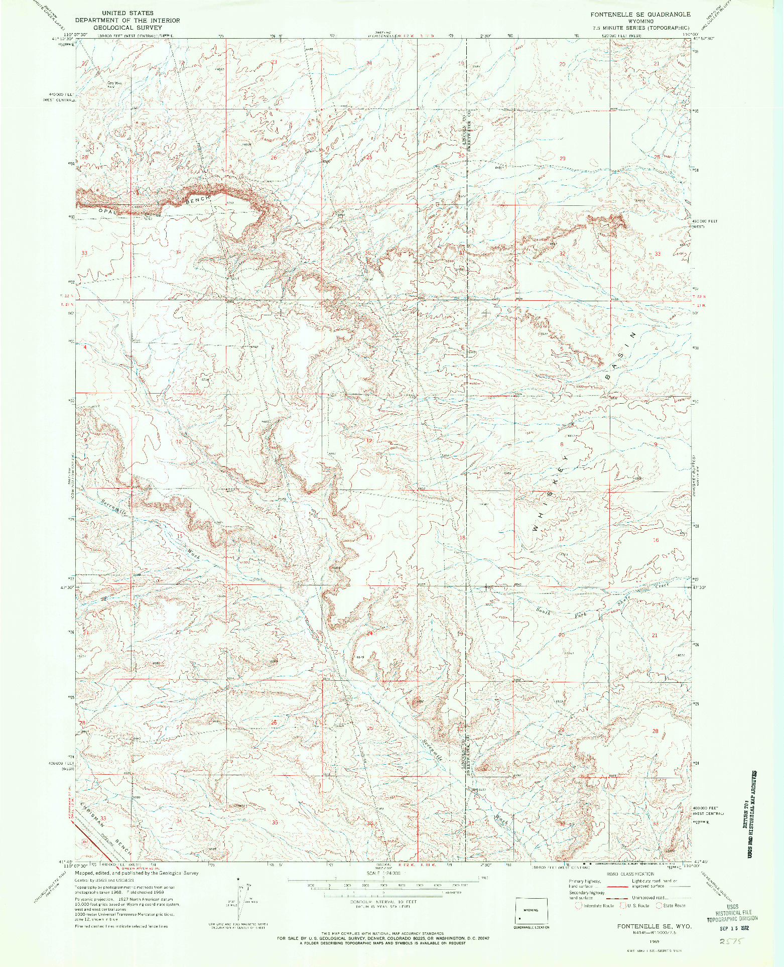 USGS 1:24000-SCALE QUADRANGLE FOR FONTENELLE SE, WY 1969