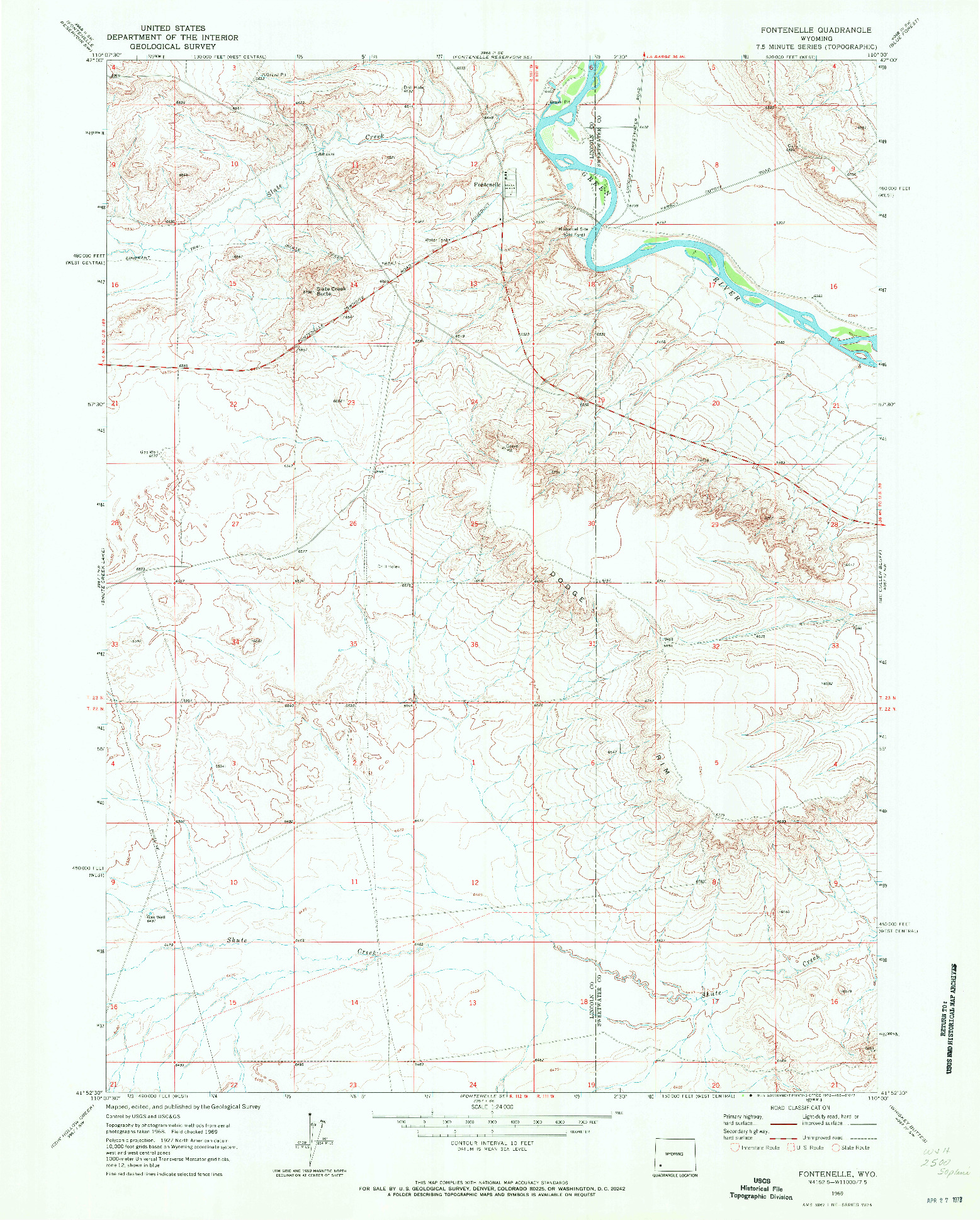 USGS 1:24000-SCALE QUADRANGLE FOR FONTENELLE, WY 1969