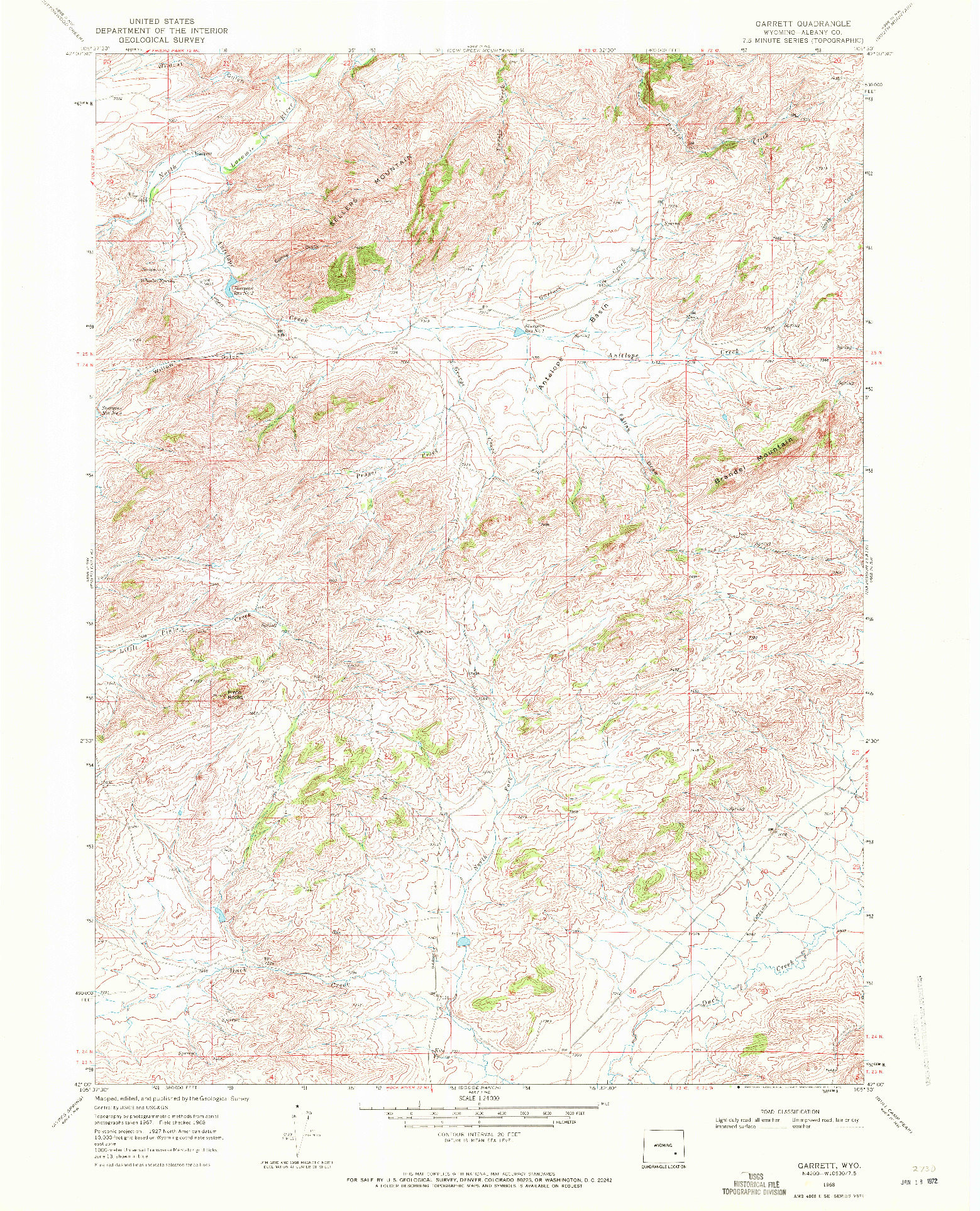 USGS 1:24000-SCALE QUADRANGLE FOR GARRETT, WY 1968