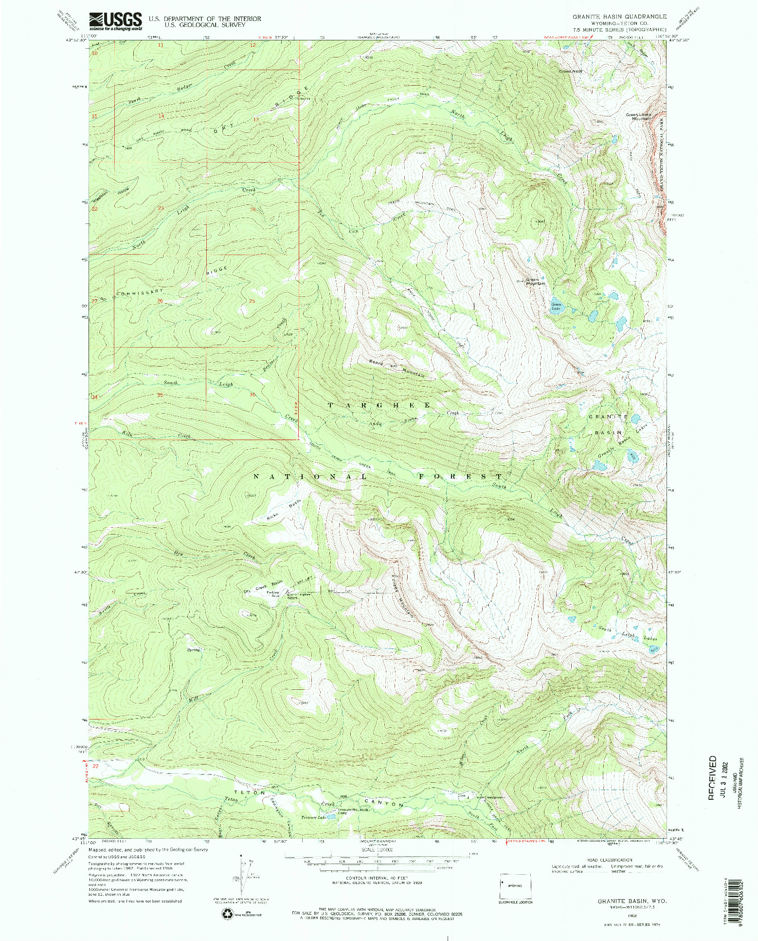 USGS 1:24000-SCALE QUADRANGLE FOR GRANITE BASIN, WY 1968