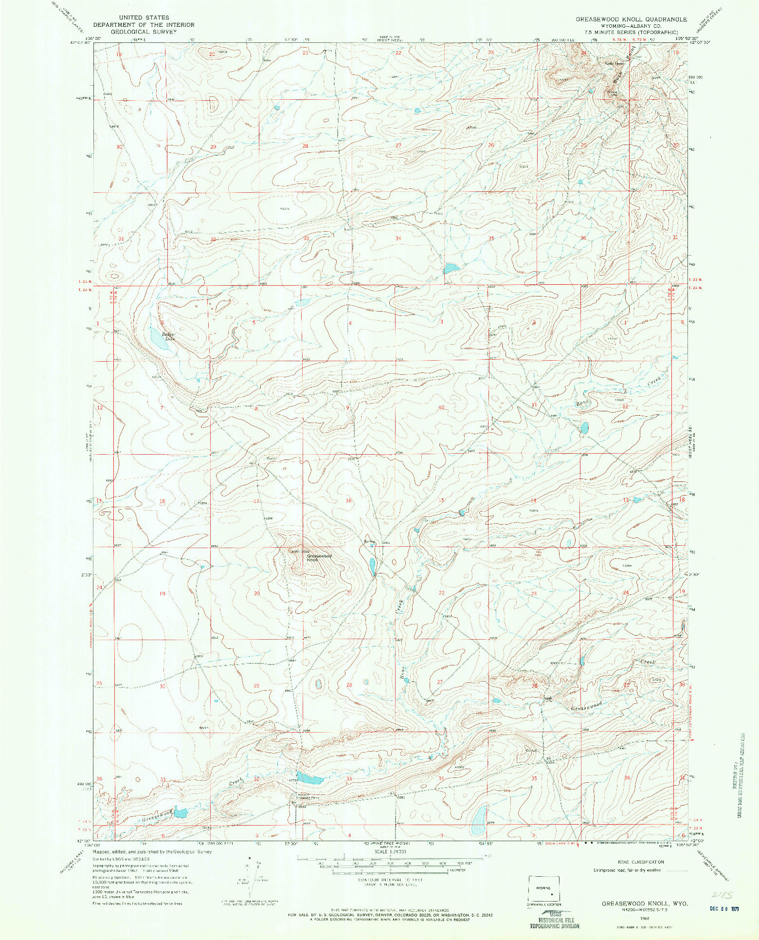 USGS 1:24000-SCALE QUADRANGLE FOR GREASEWOOD KNOLL, WY 1968
